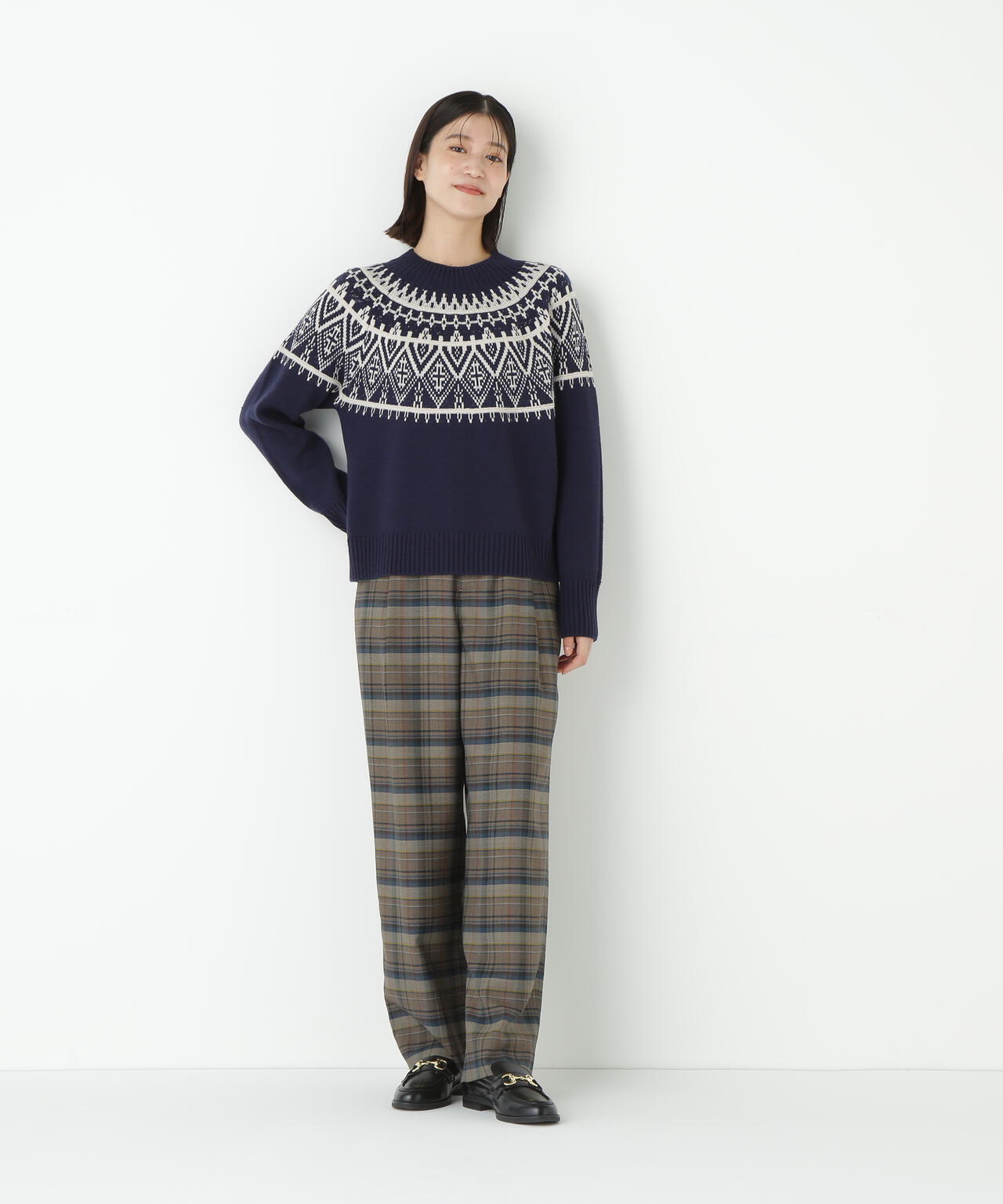 ウールアクリル求心ジャカードプルオーバー