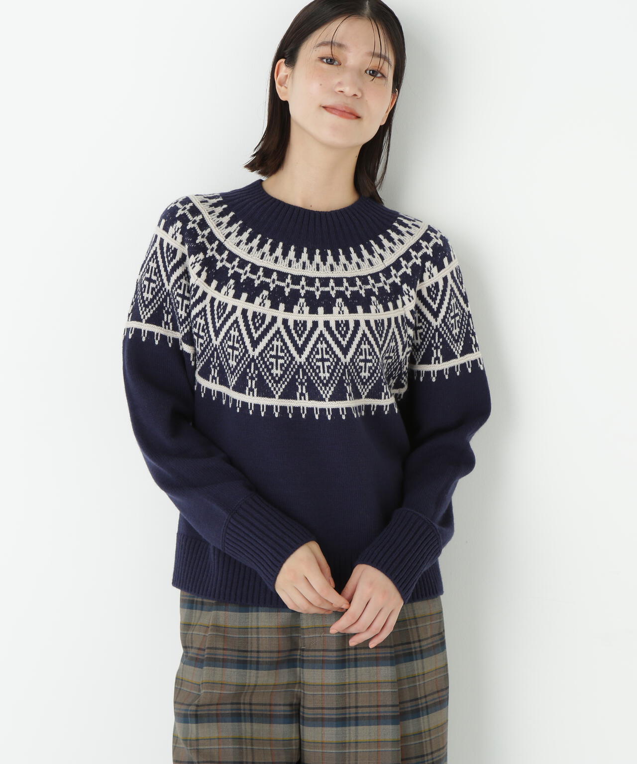 ウールアクリル求心ジャカードプルオーバー