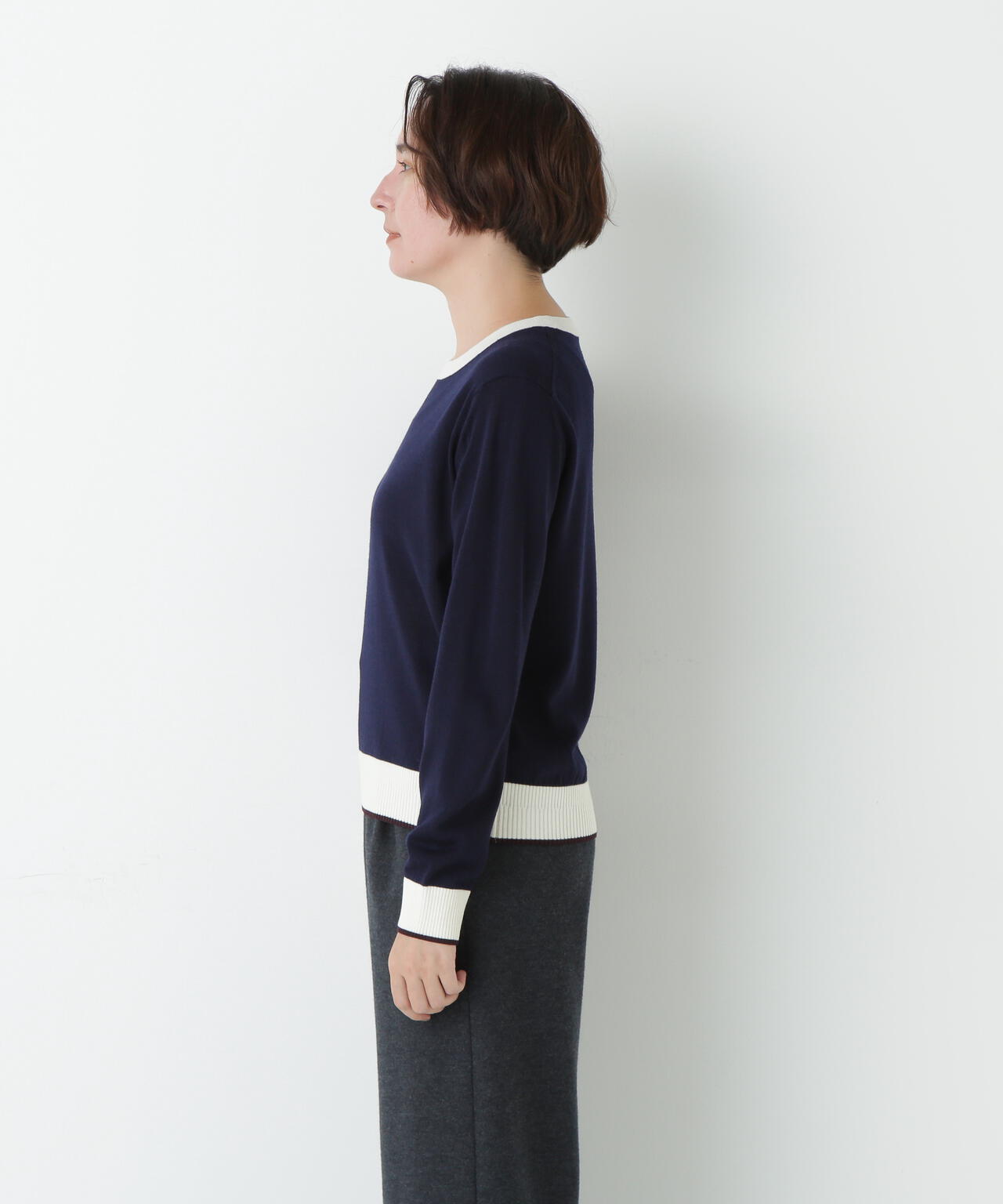 梳毛ライン入りニットプルオーバー