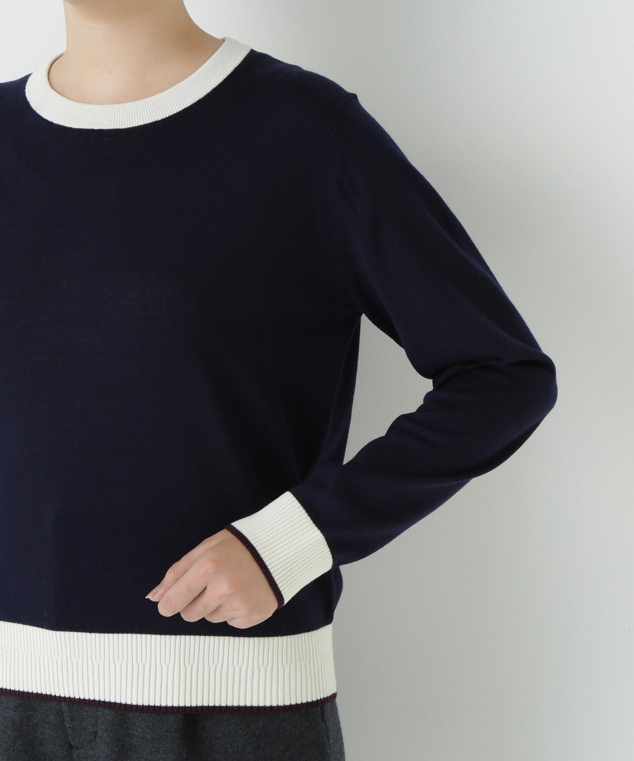 梳毛ライン入りニットプルオーバー