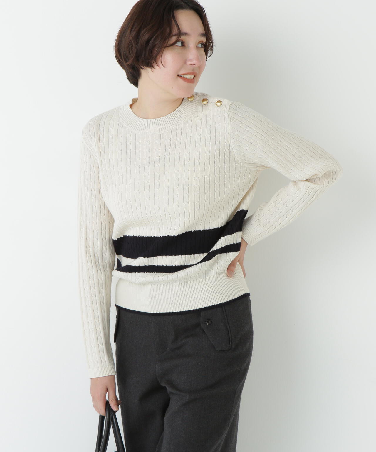 ミニケーブル釦プルオーバー