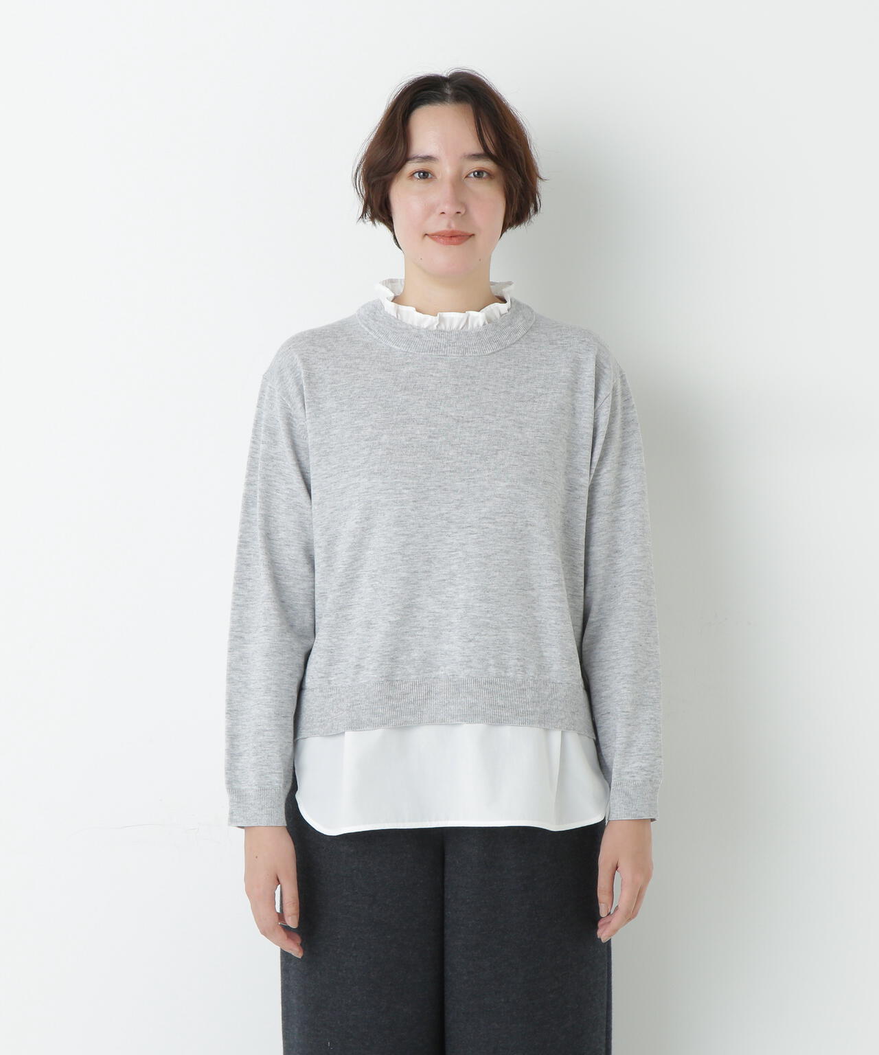 シャツ地ドッキングプルオーバー