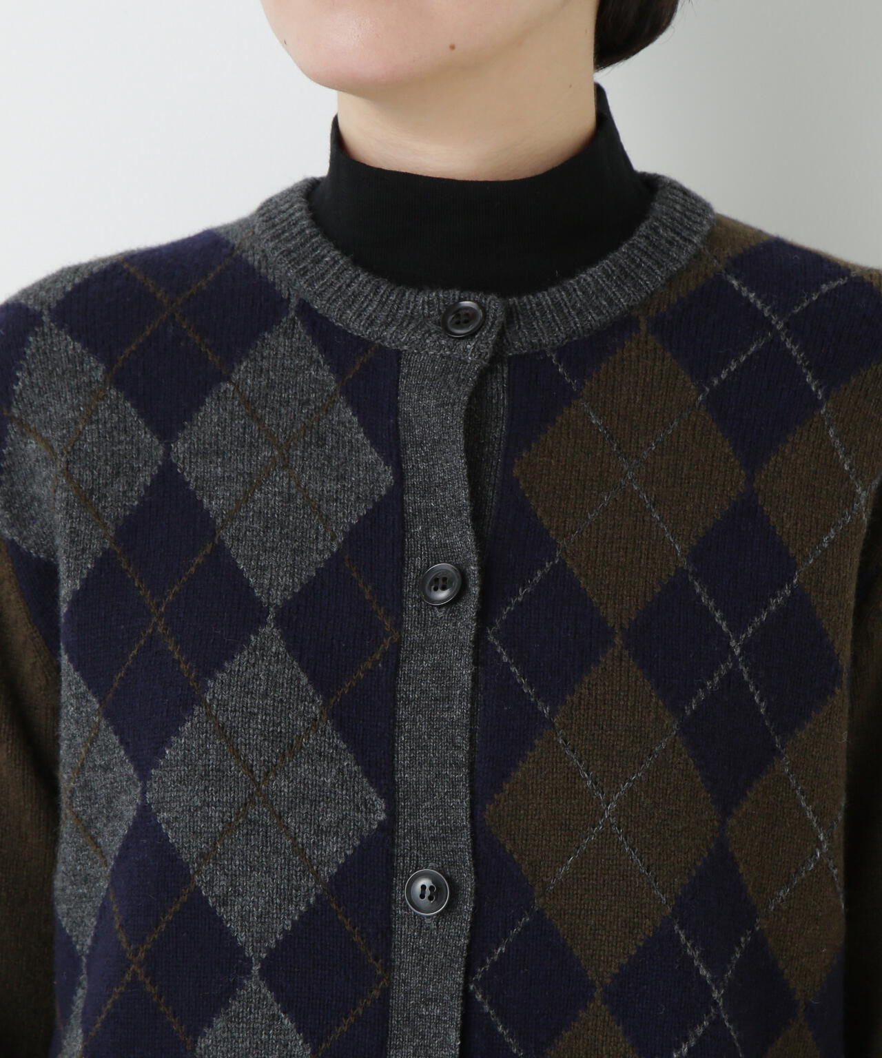 ウールMIXアーガイルクルーネックカーディガン