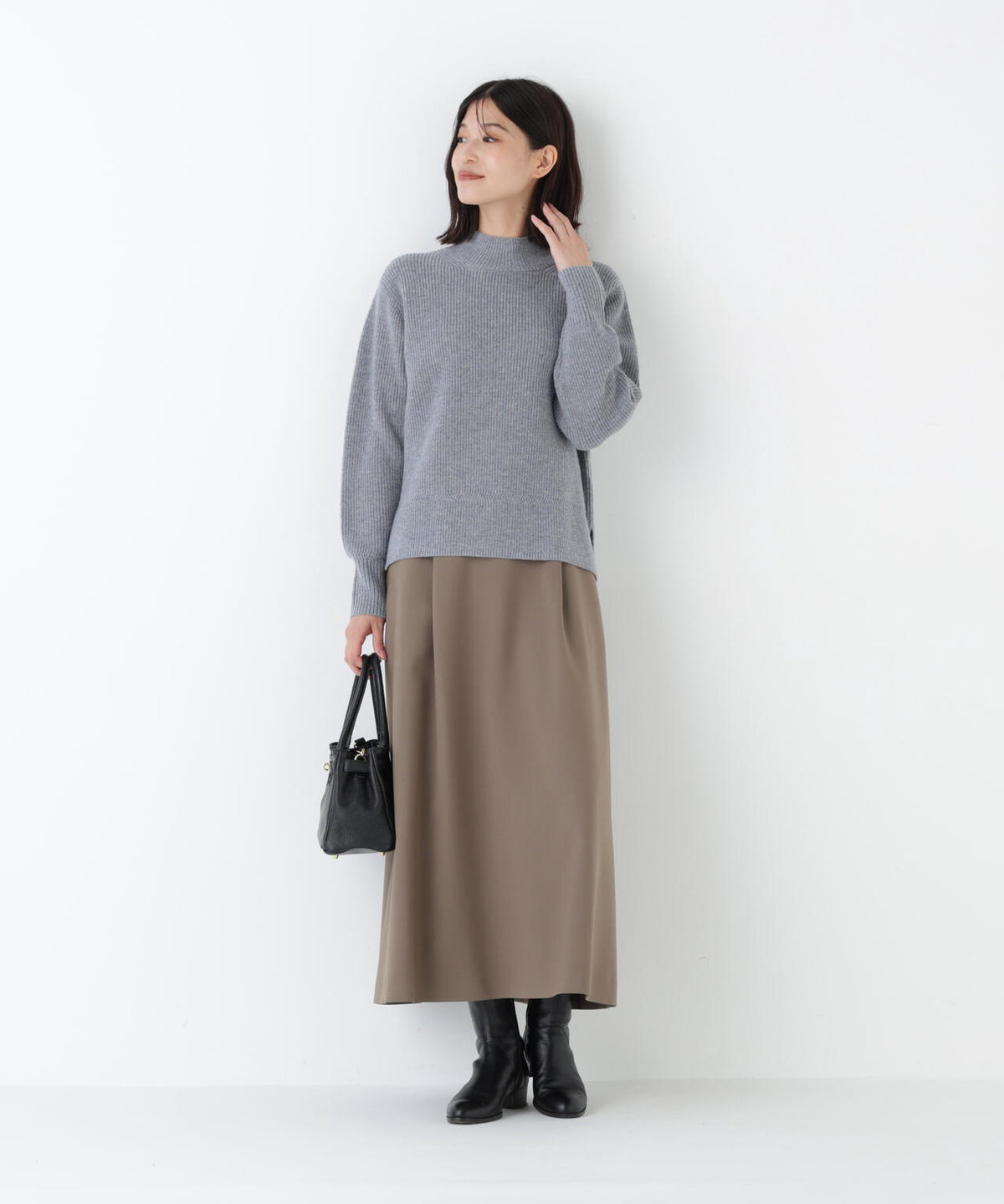 ≪洗える≫ウールハイネック片畦プルオーバー