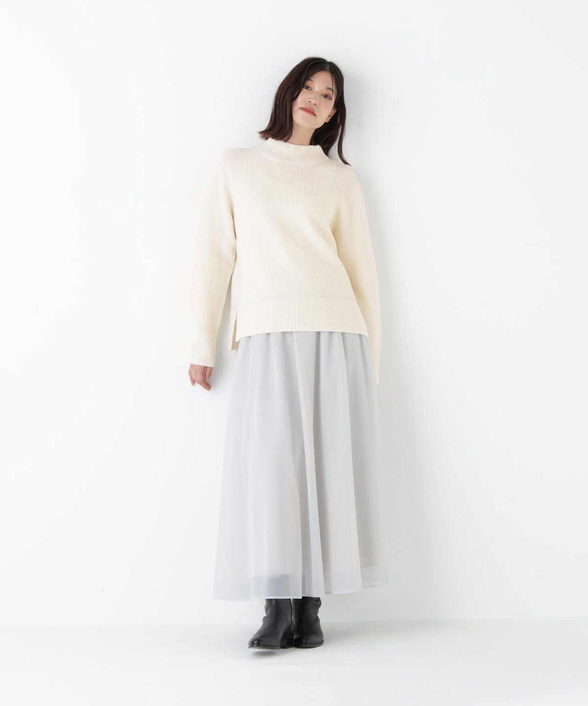 ≪洗える≫ウールハイネック片畦プルオーバー