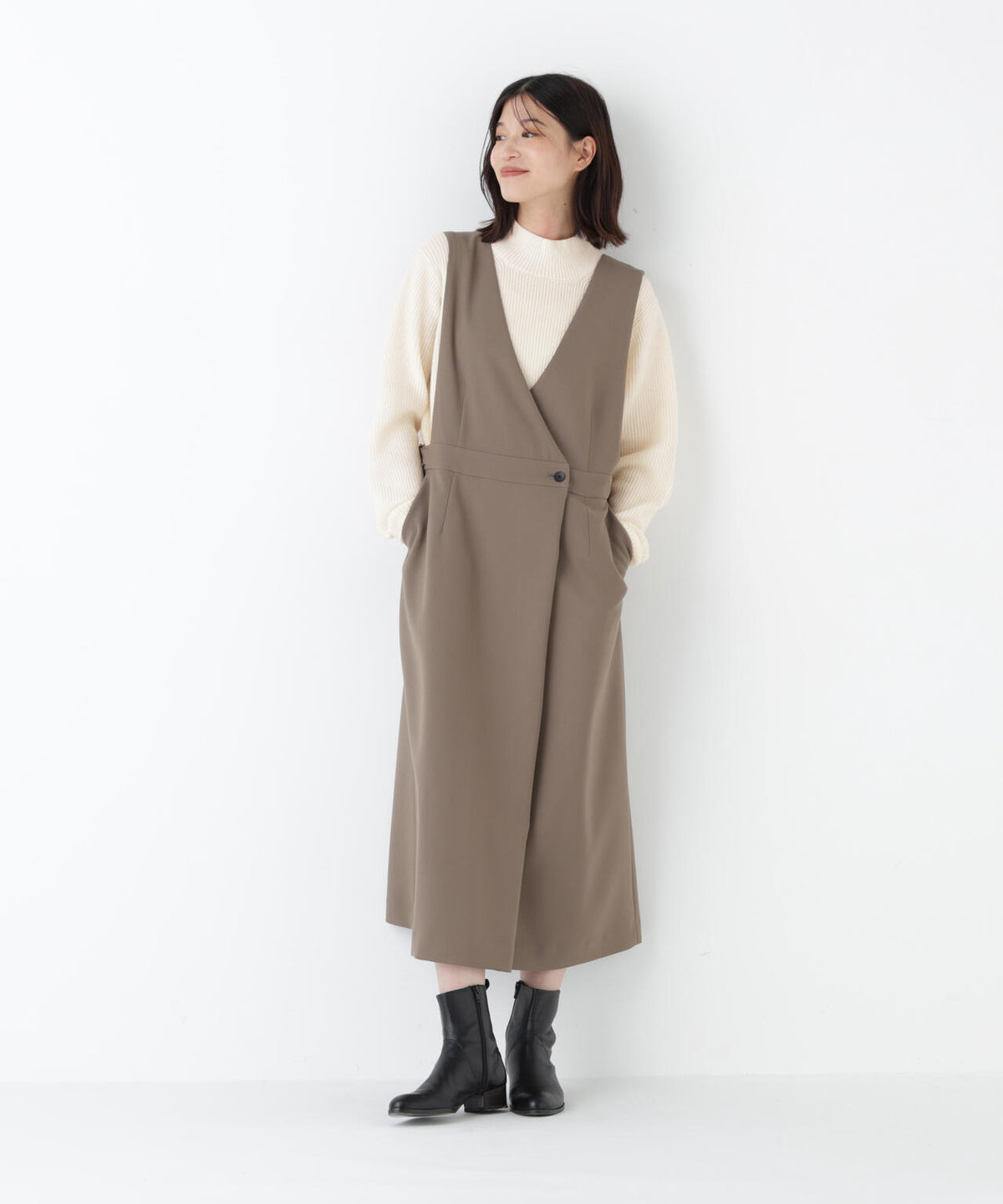 ≪洗える≫ウールハイネック片畦プルオーバー