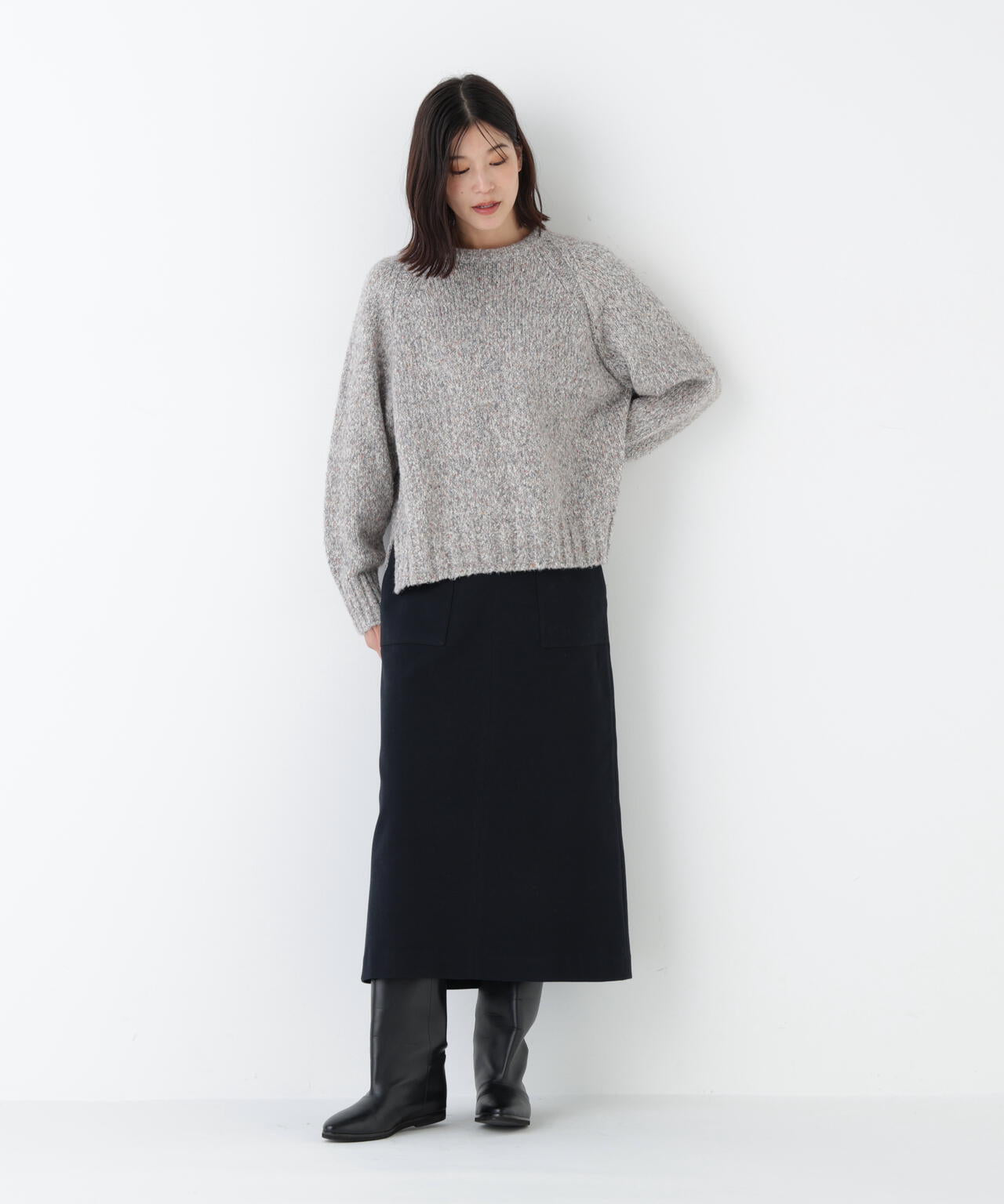 ≪洗える≫MIXヤーンクルーネックラグランプルオーバー