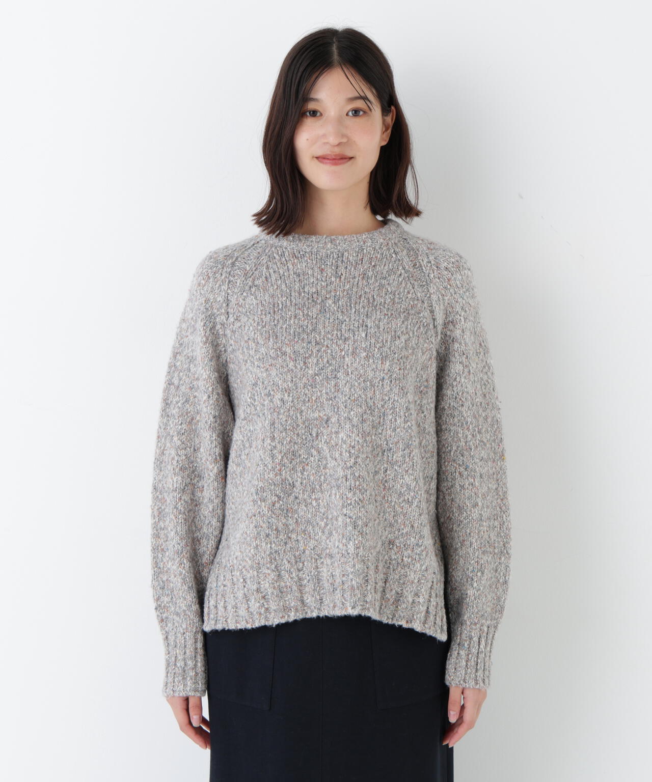 ≪洗える≫MIXヤーンクルーネックラグランプルオーバー