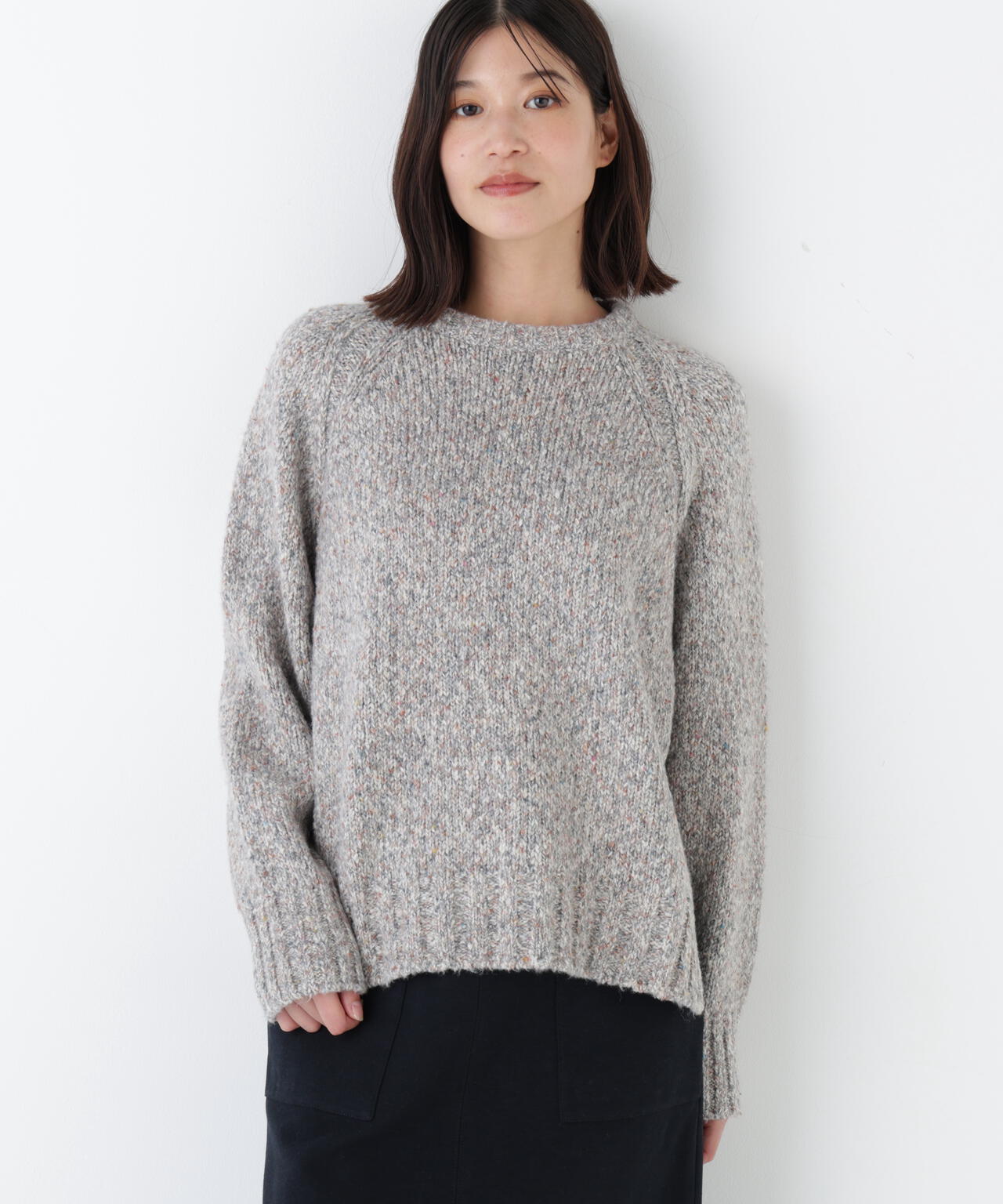 ≪洗える≫MIXヤーンクルーネックラグランプルオーバー