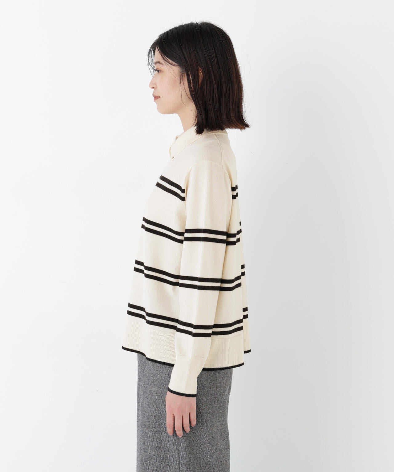 ≪洗える≫ハイゲージプレーティング天竺衿付きニット