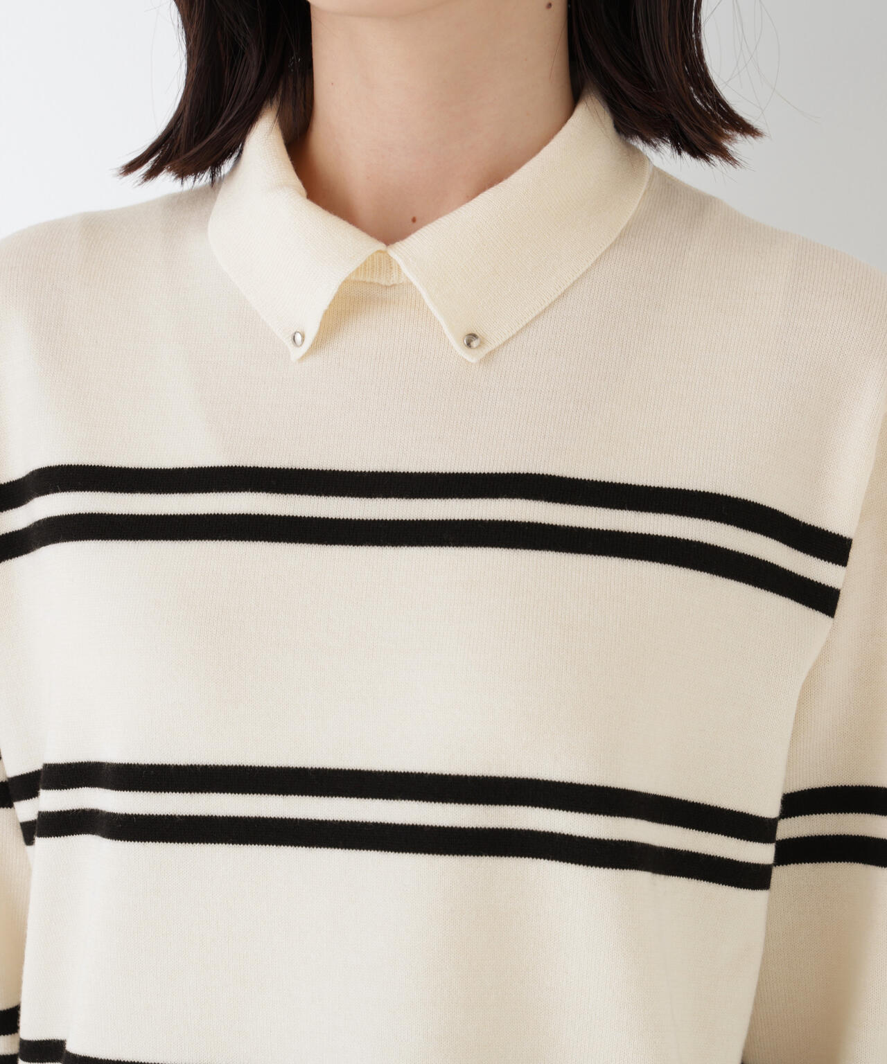 ≪洗える≫ハイゲージプレーティング天竺衿付きニット