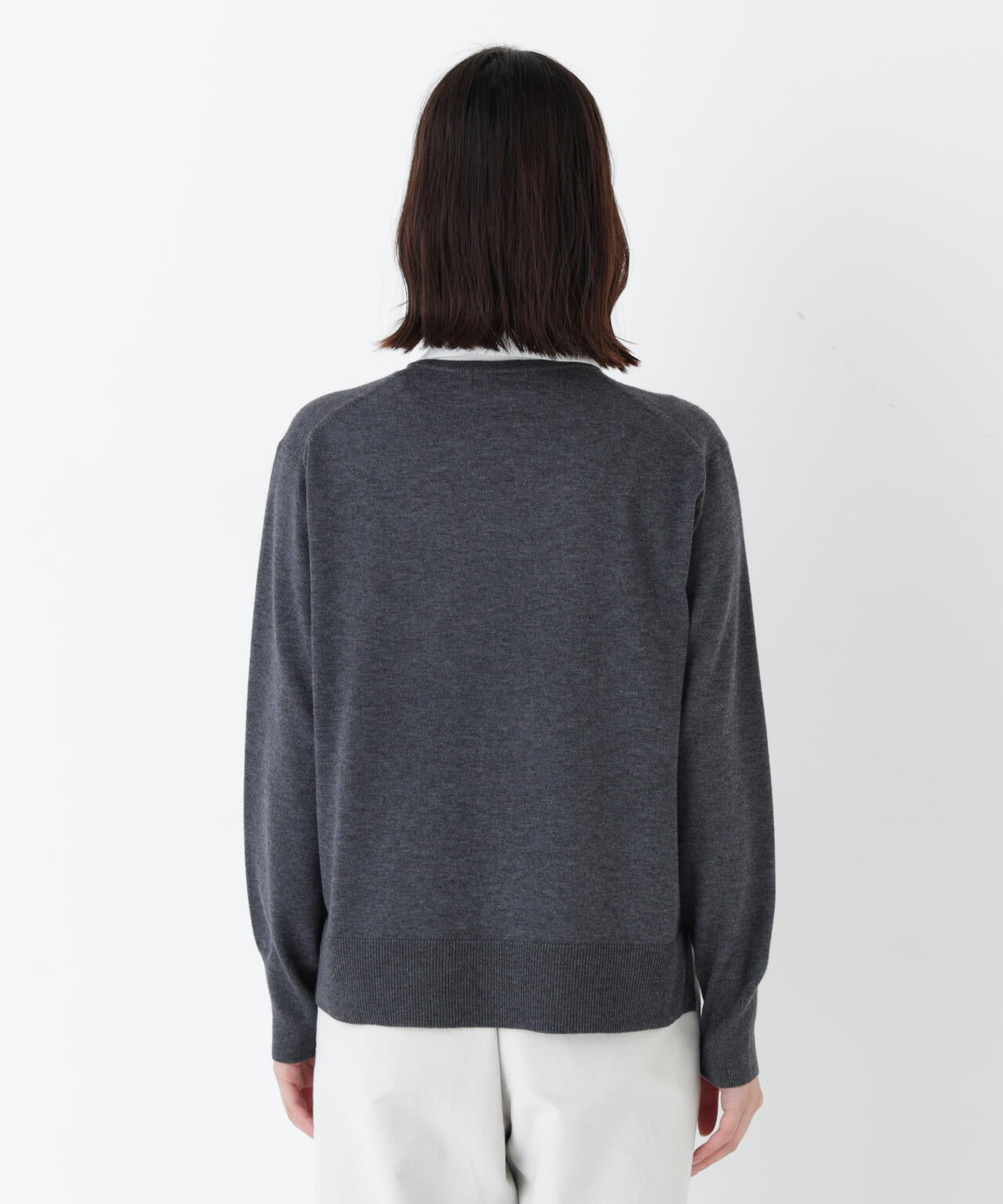 ≪洗える≫ハイゲージプレーティング天竺衿付きニット