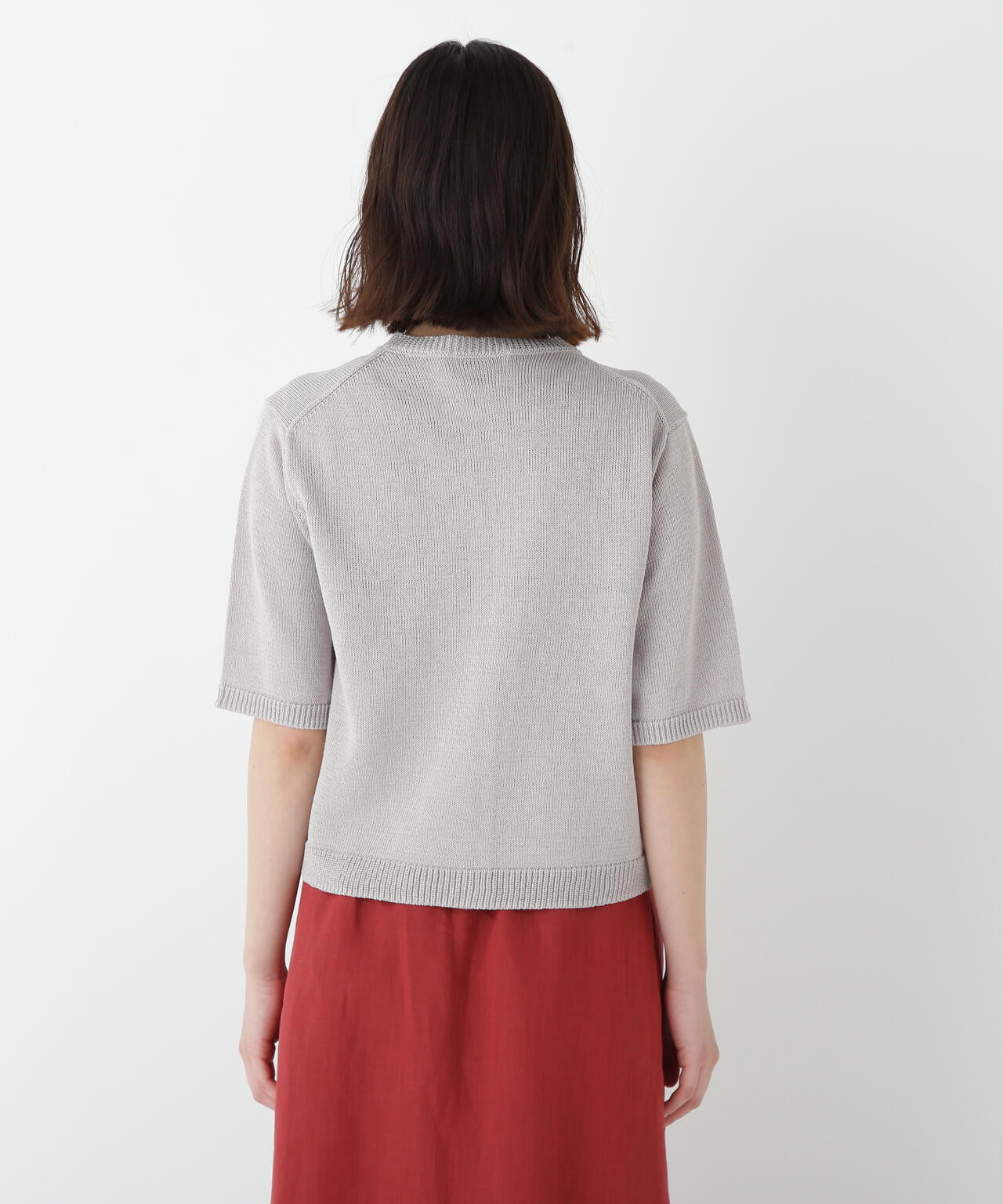 ミドルゲージギマクルーネック半袖カーディガン