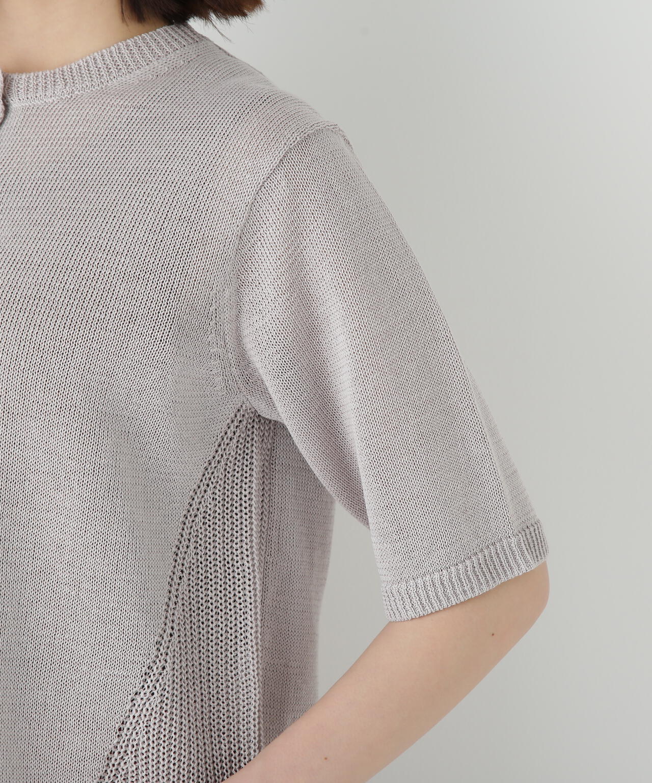 ミドルゲージギマクルーネック半袖カーディガン