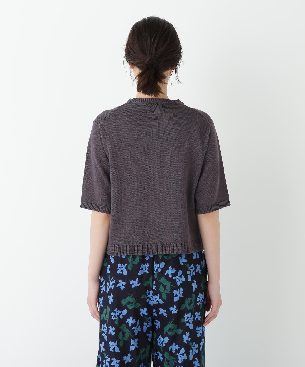 ミドルゲージギマクルーネック半袖カーディガン