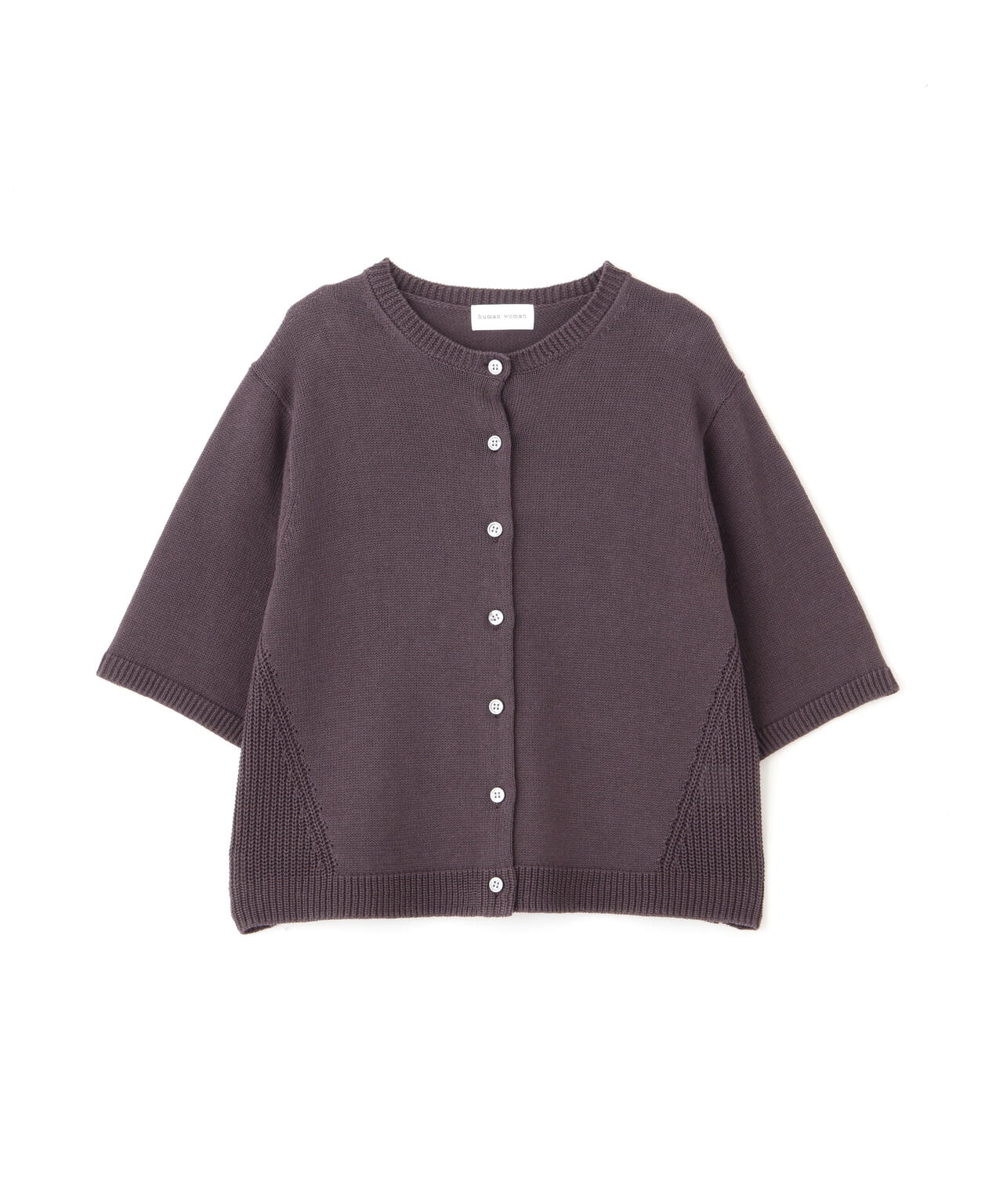 ミドルゲージギマクルーネック半袖カーディガン