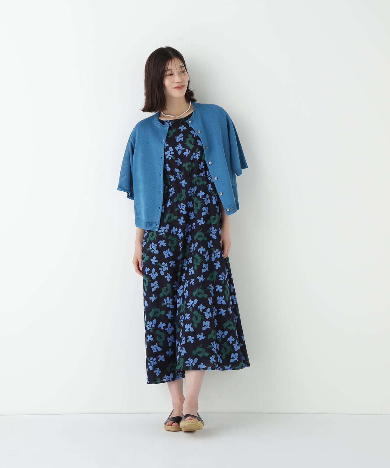 ミドルゲージギマクルーネック半袖カーディガン