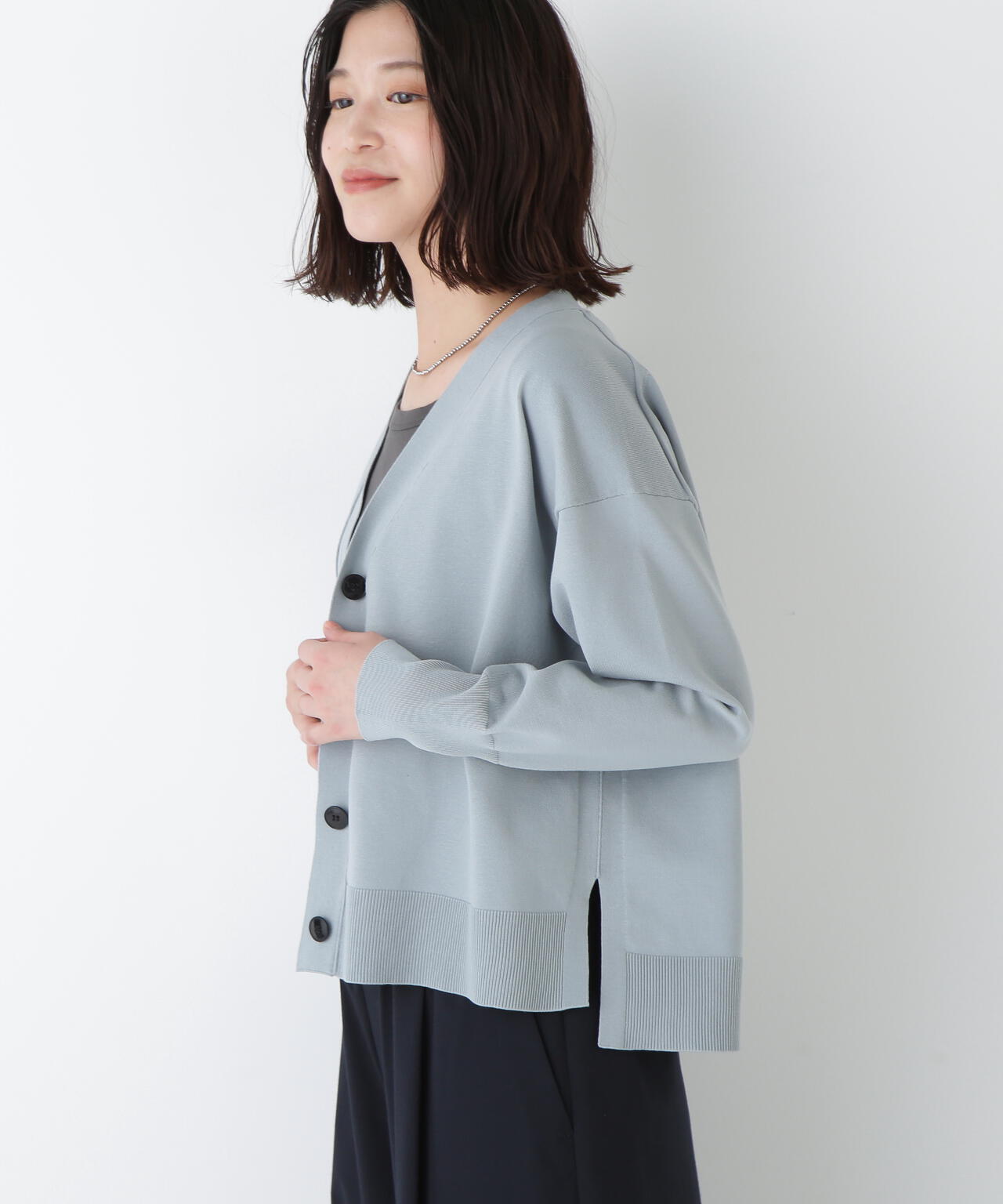 オーガニックコットン混プレーティングカーディガン