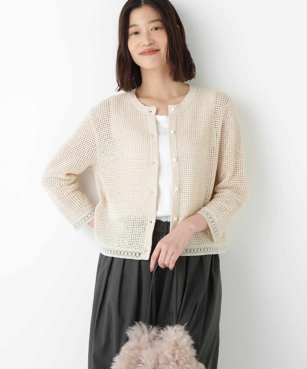 透かしブークレニットカーディガン