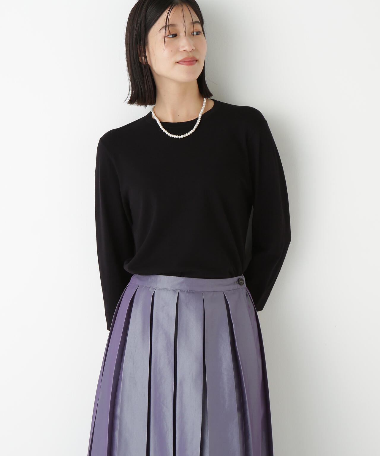 レーヨン混ハイゲージクルーネックプルオーバー