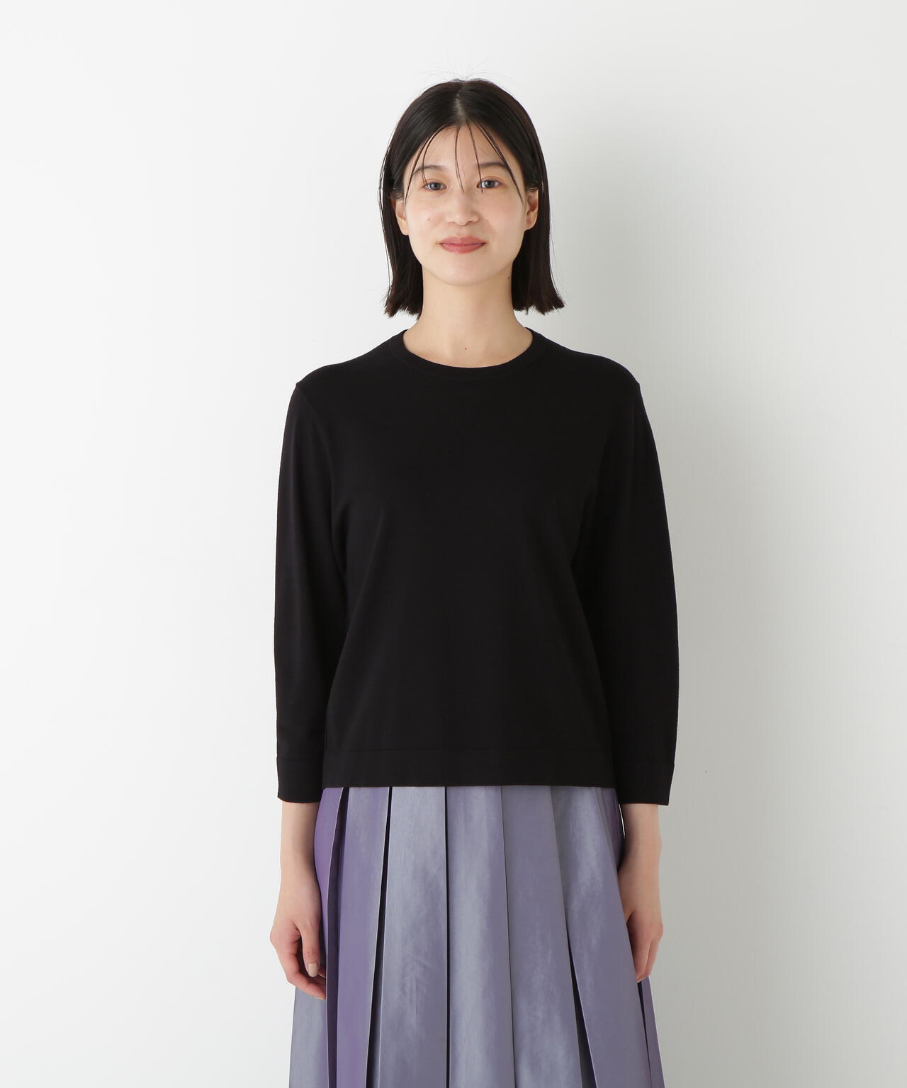 レーヨン混ハイゲージクルーネックプルオーバー