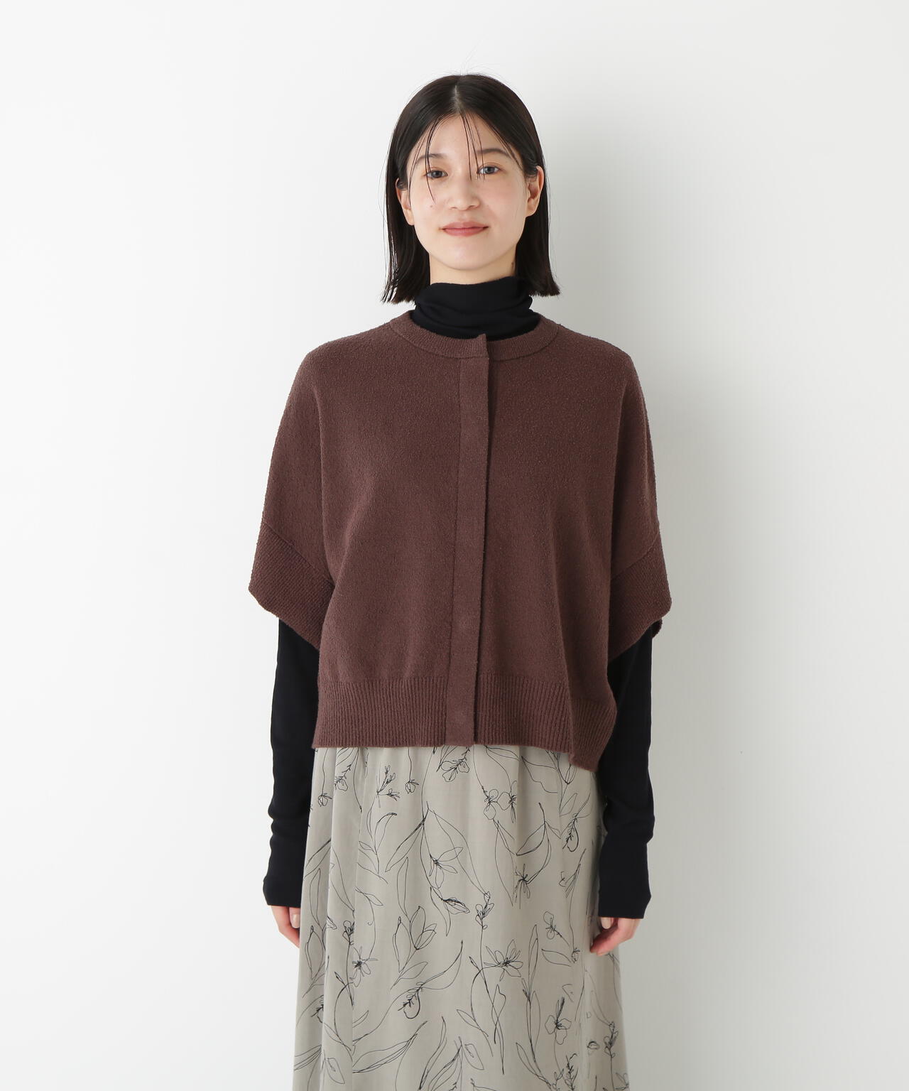 綿ナイロンブークレ半袖カーディガン