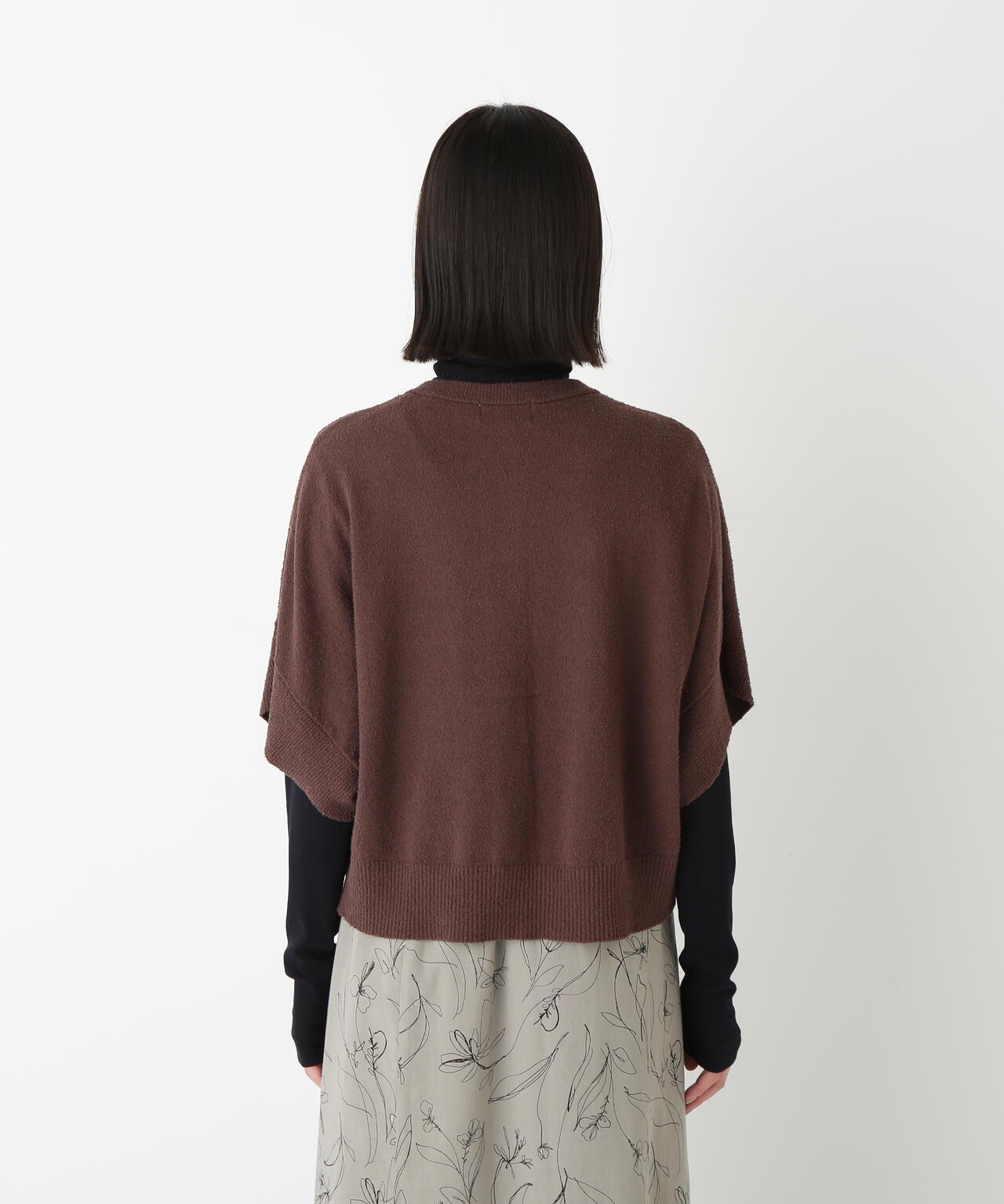 綿ナイロンブークレ半袖カーディガン