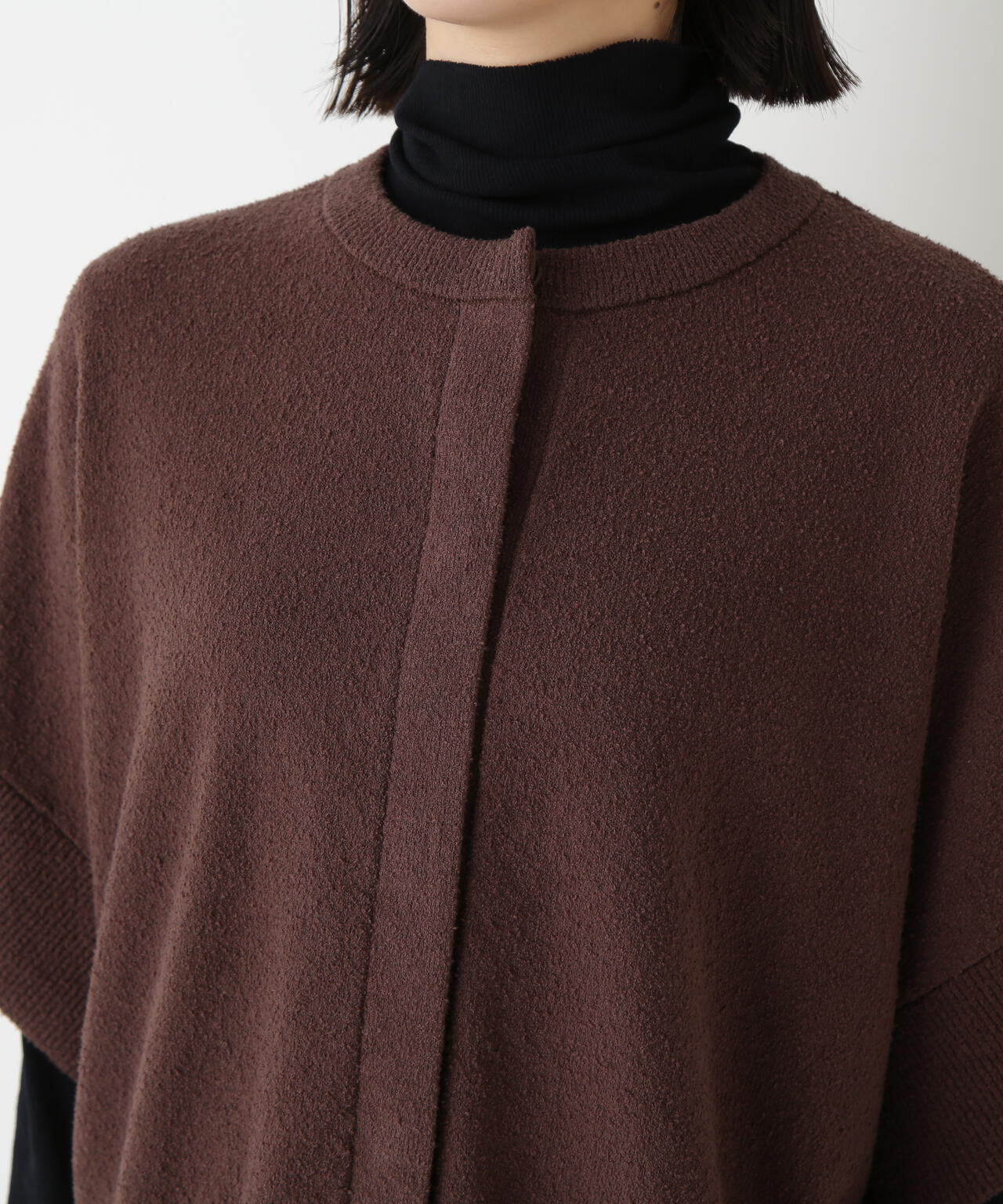 綿ナイロンブークレ半袖カーディガン