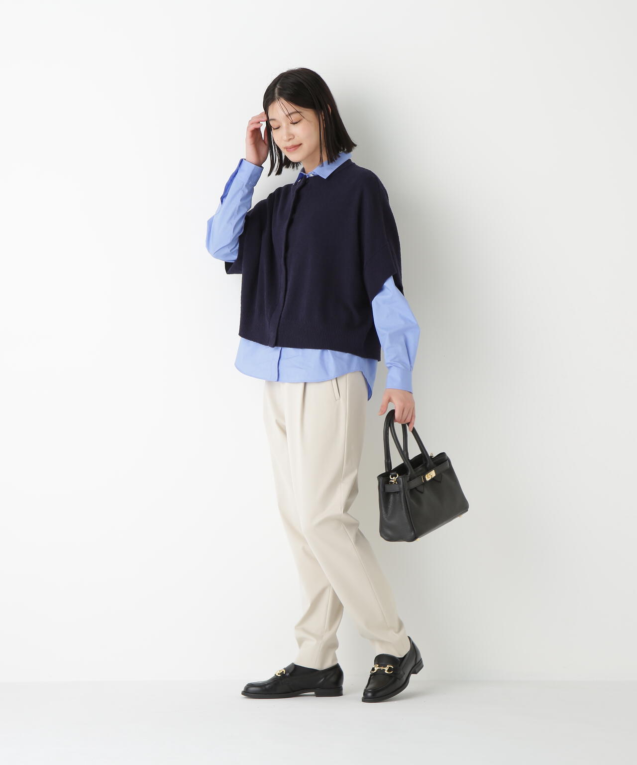 綿ナイロンブークレ半袖カーディガン