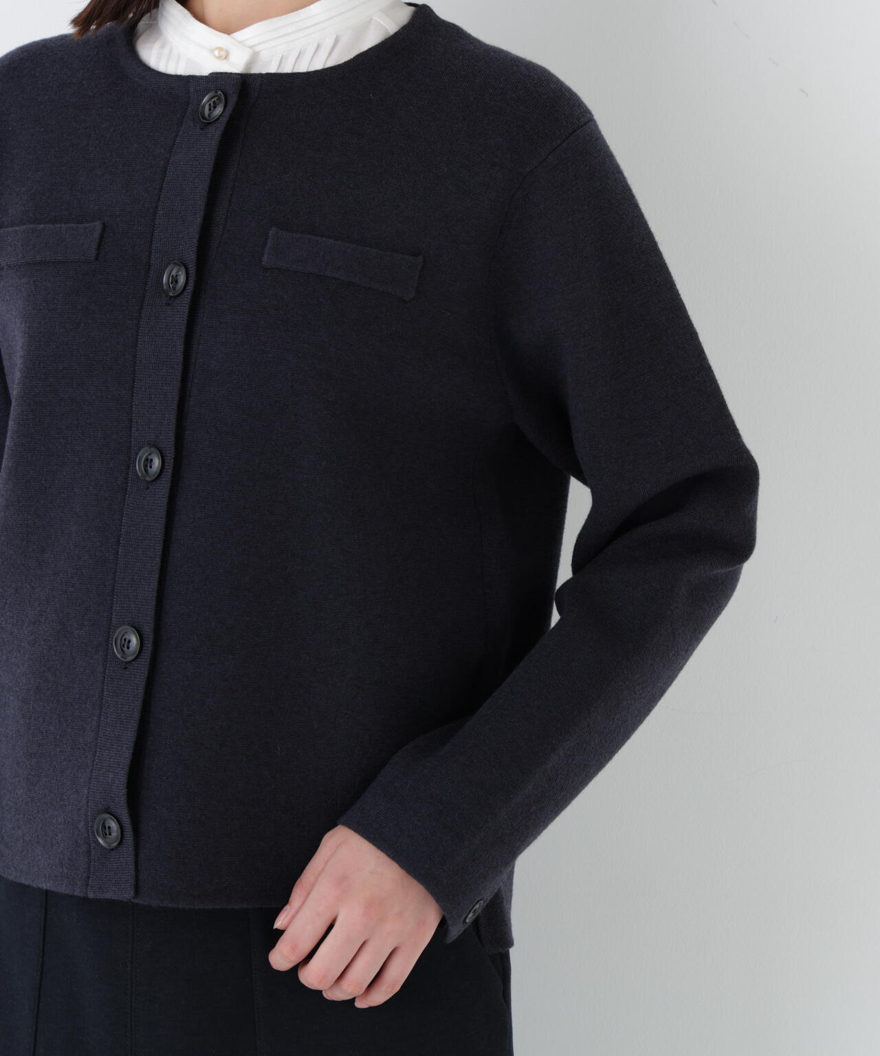 ≪洗える≫ハイゲージミラノリブクルーネックジャケット