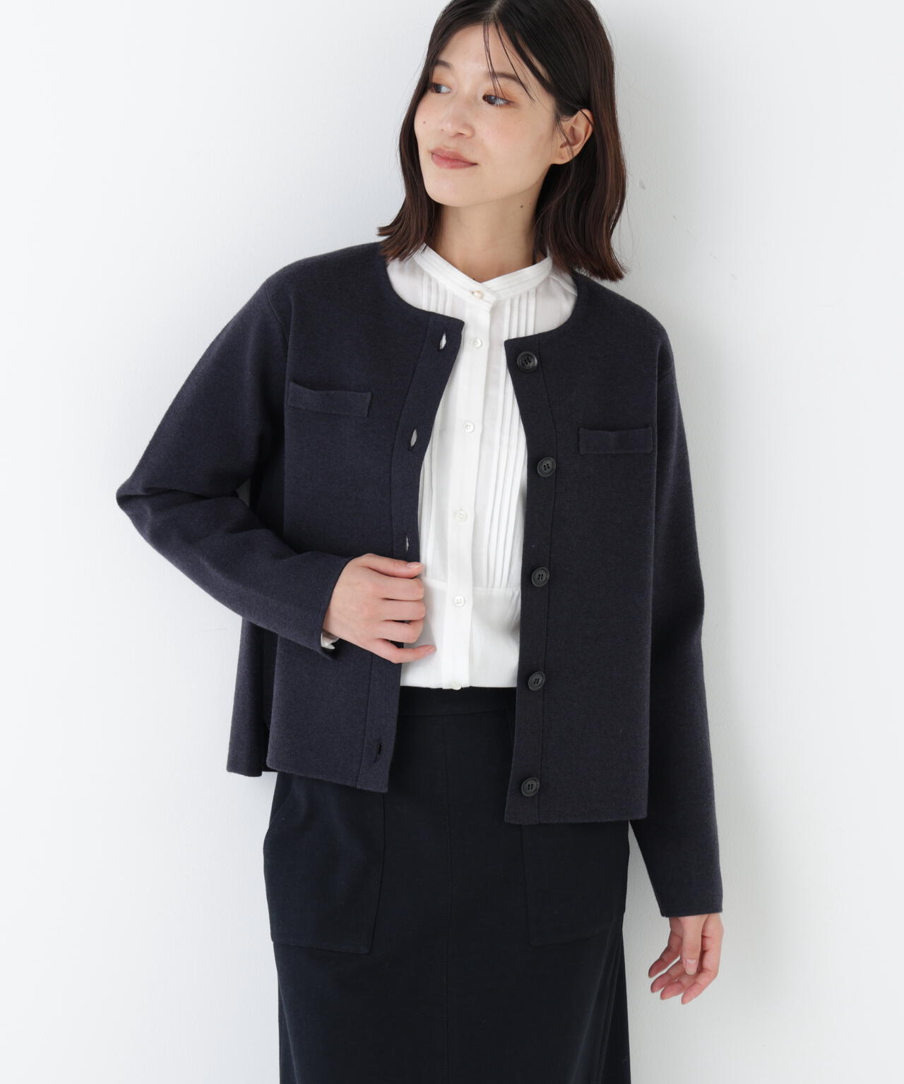 ≪洗える≫ハイゲージミラノリブクルーネックジャケット