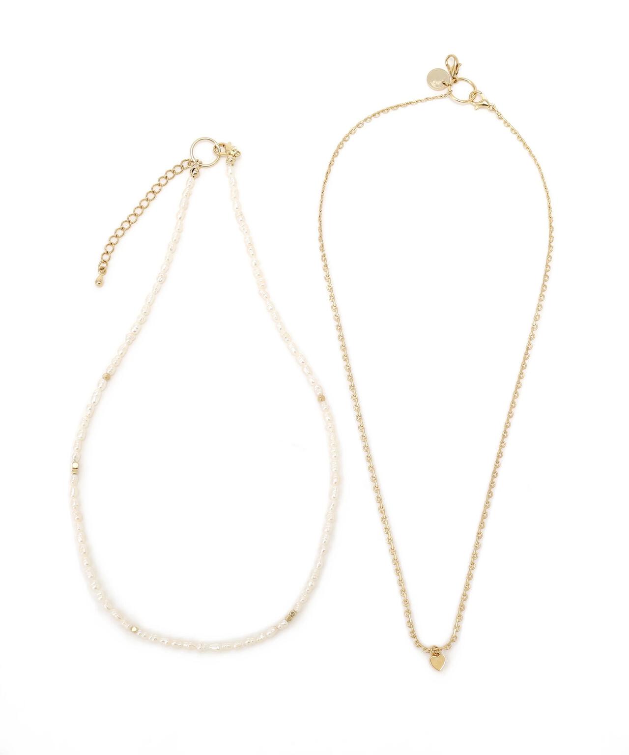 パール&レースチェーン2連ネックレス