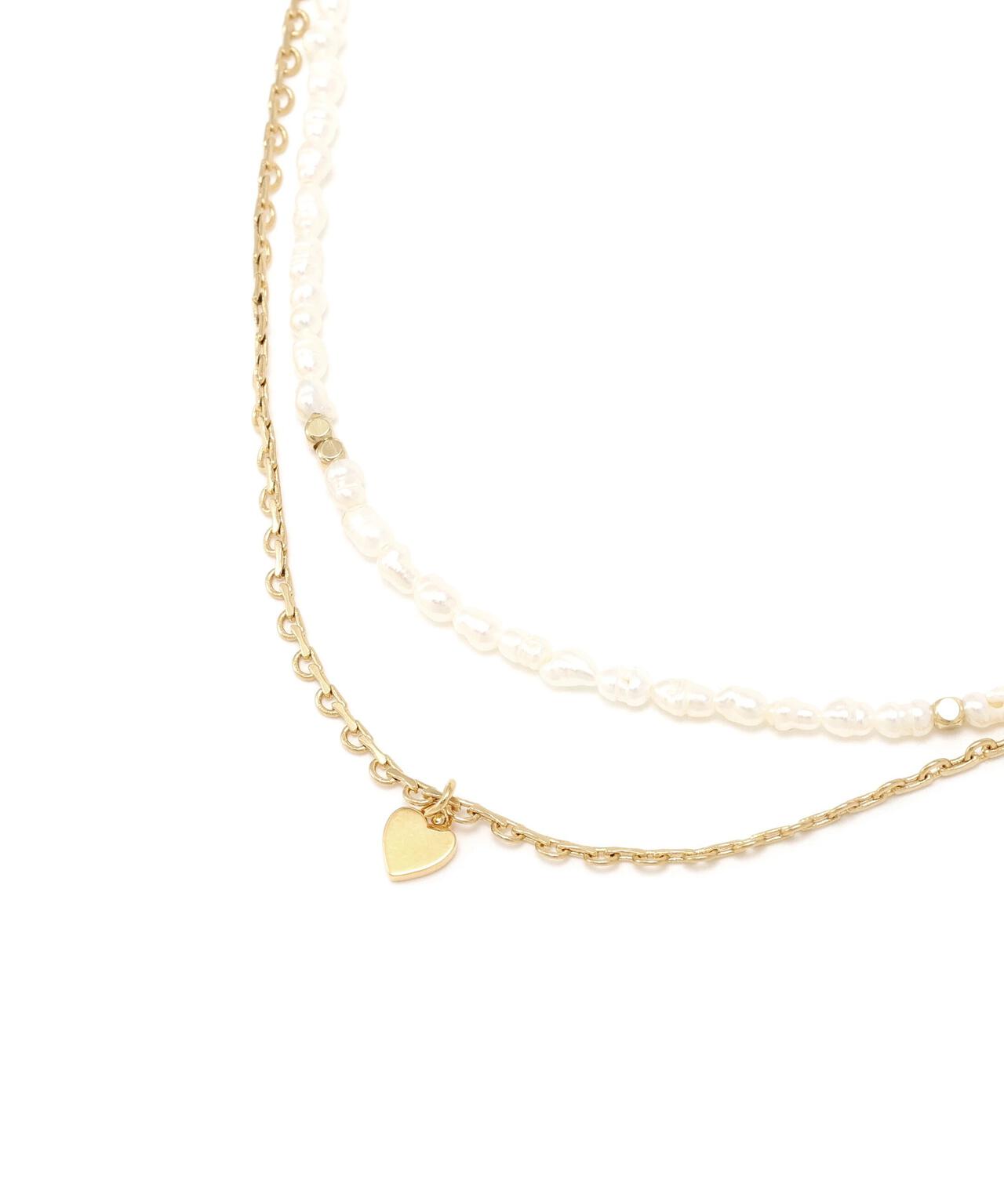 パール&レースチェーン2連ネックレス