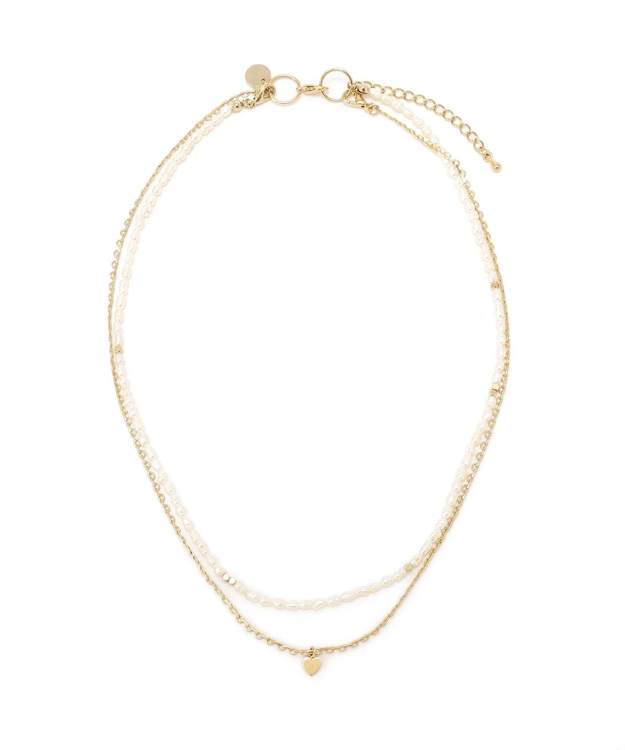 パール&レースチェーン2連ネックレス