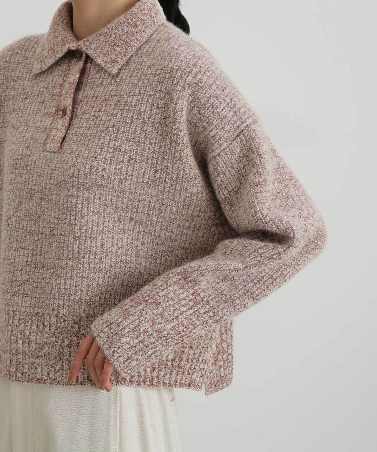 ウールFOXシルク襟付きニットトップス