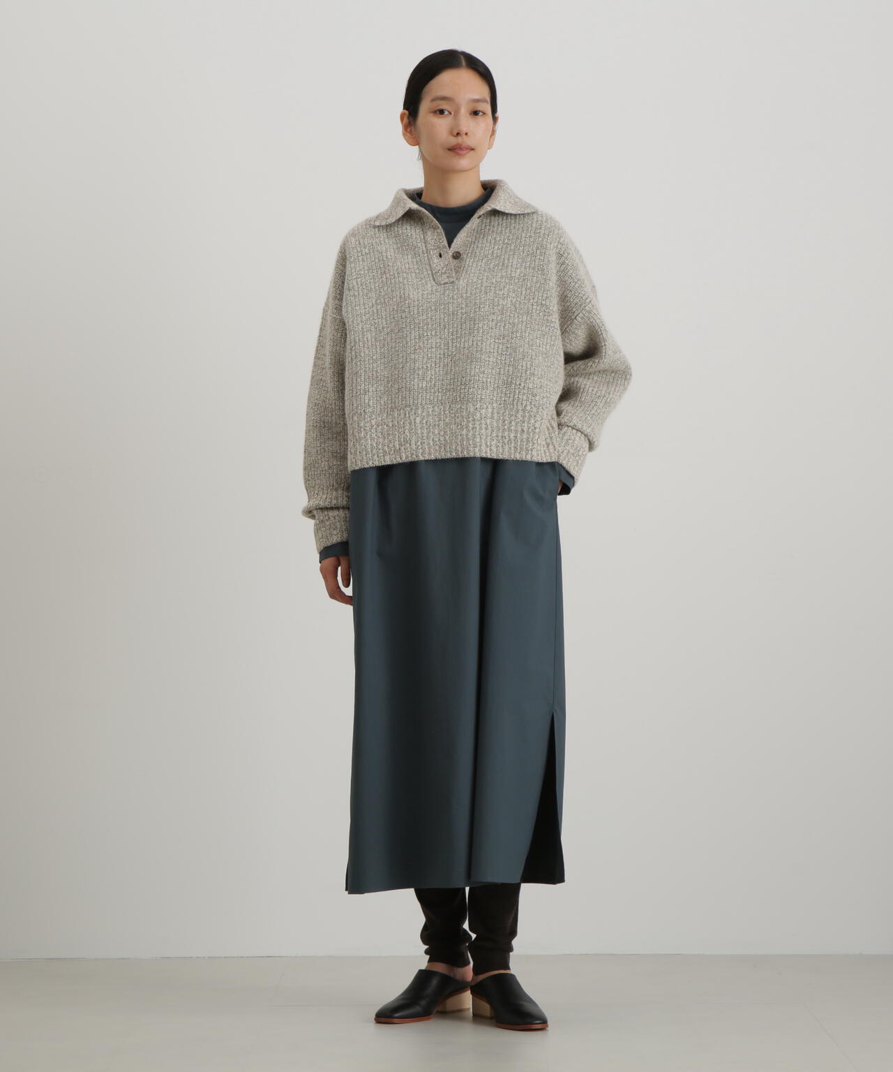 ウールFOXシルク襟付きニットトップス