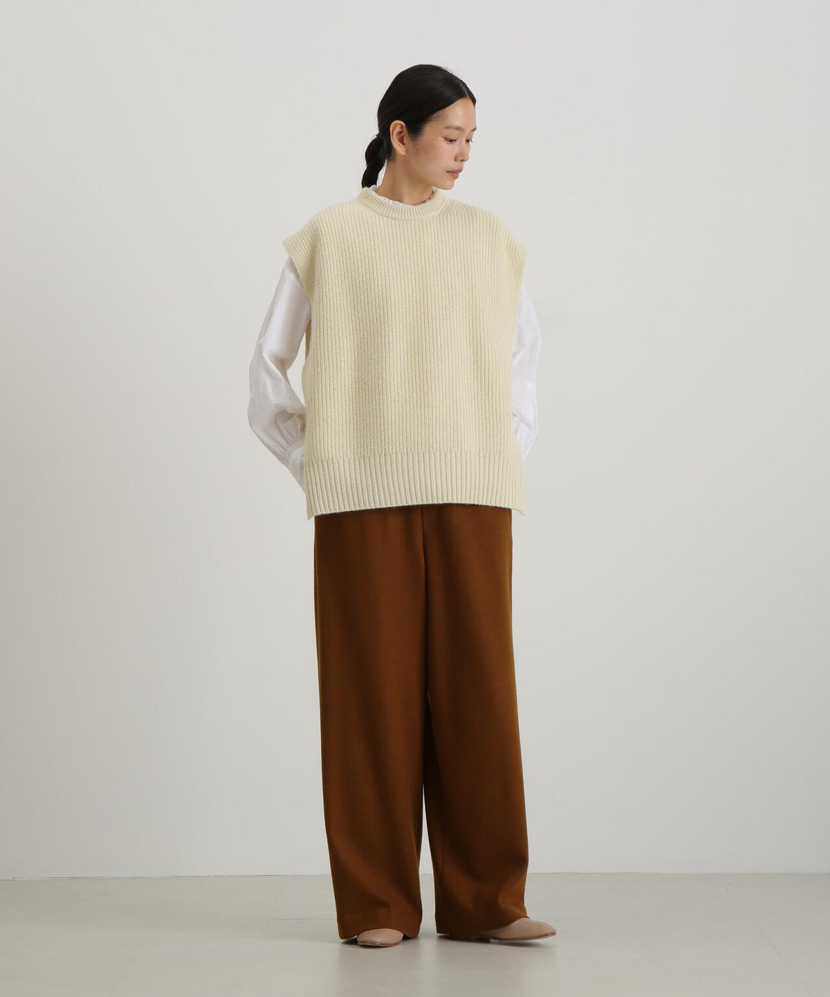 ウールFOXシルクニットスリーブレストップス
