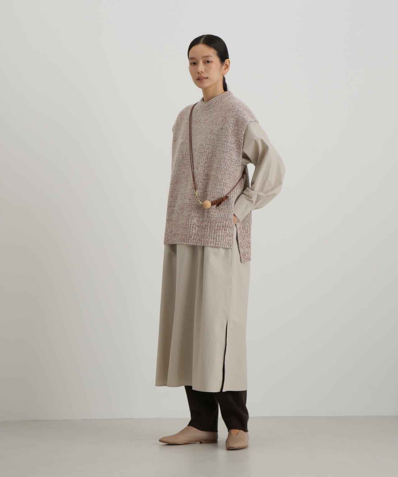 ウールFOXシルクニットスリーブレストップス