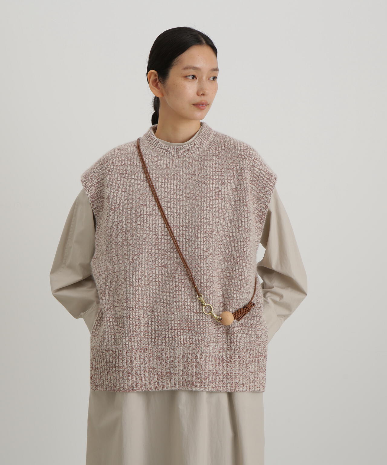 ウールFOXシルクニットスリーブレストップス