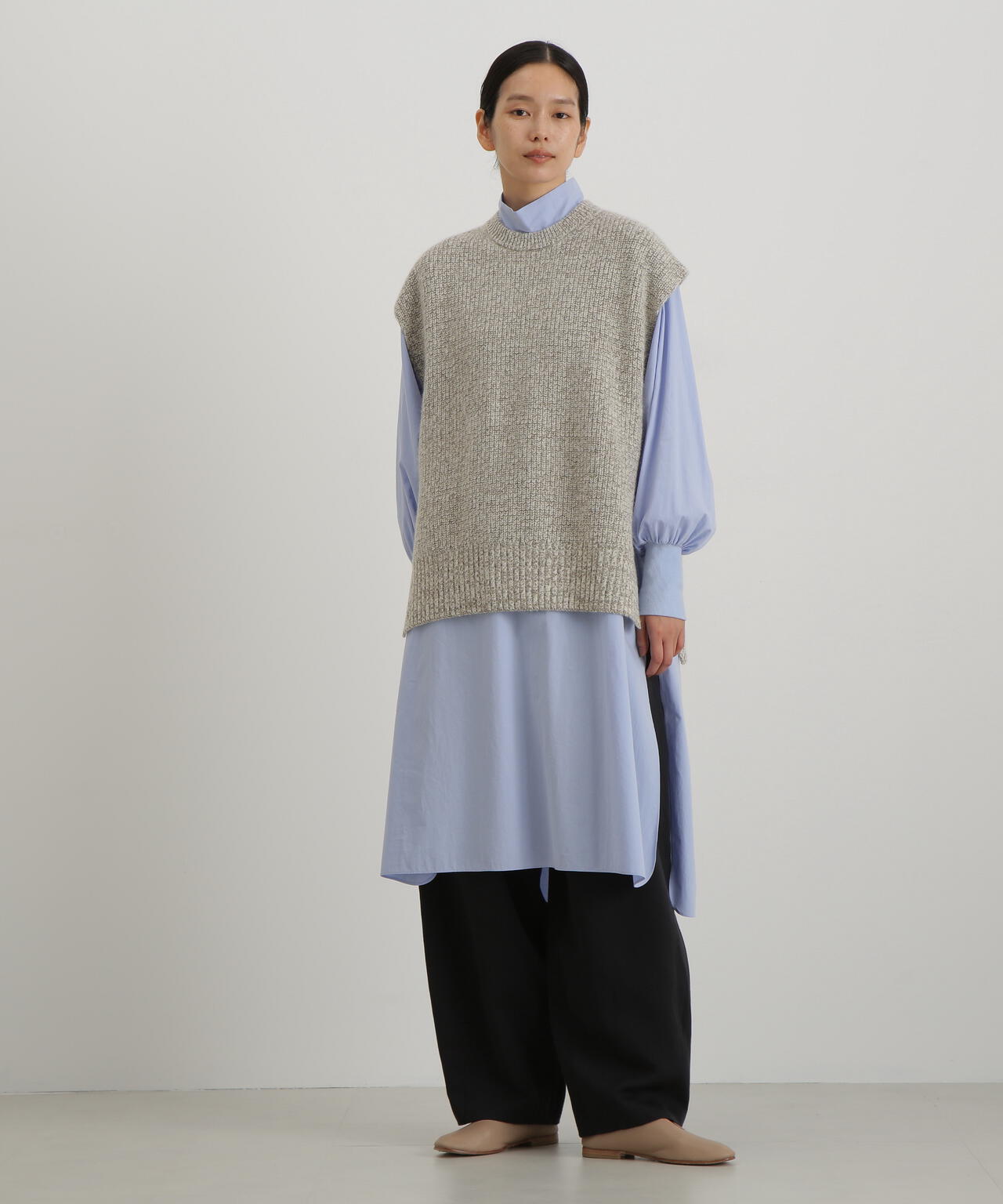 ウールFOXシルクニットスリーブレストップス