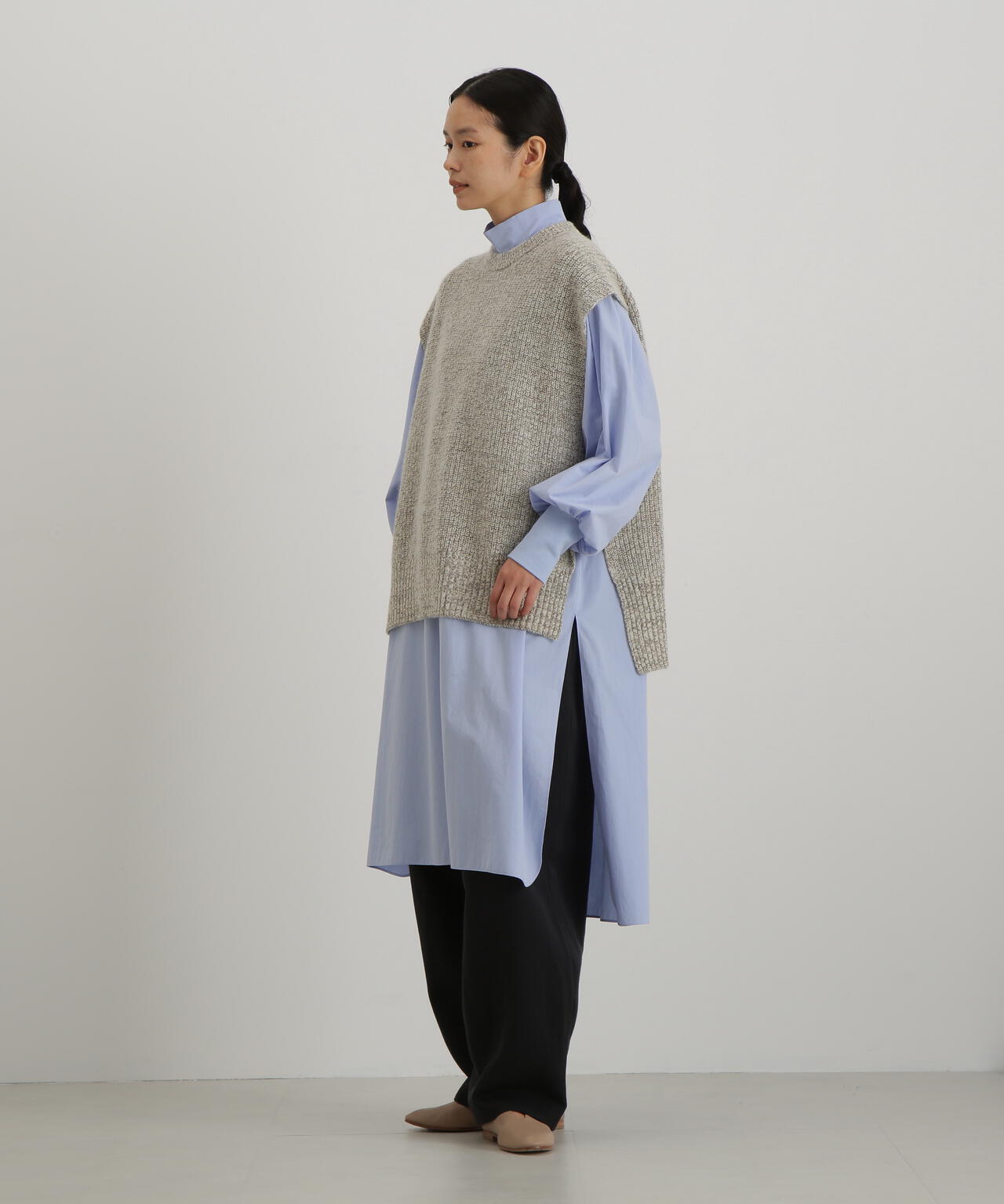 ウールFOXシルクニットスリーブレストップス