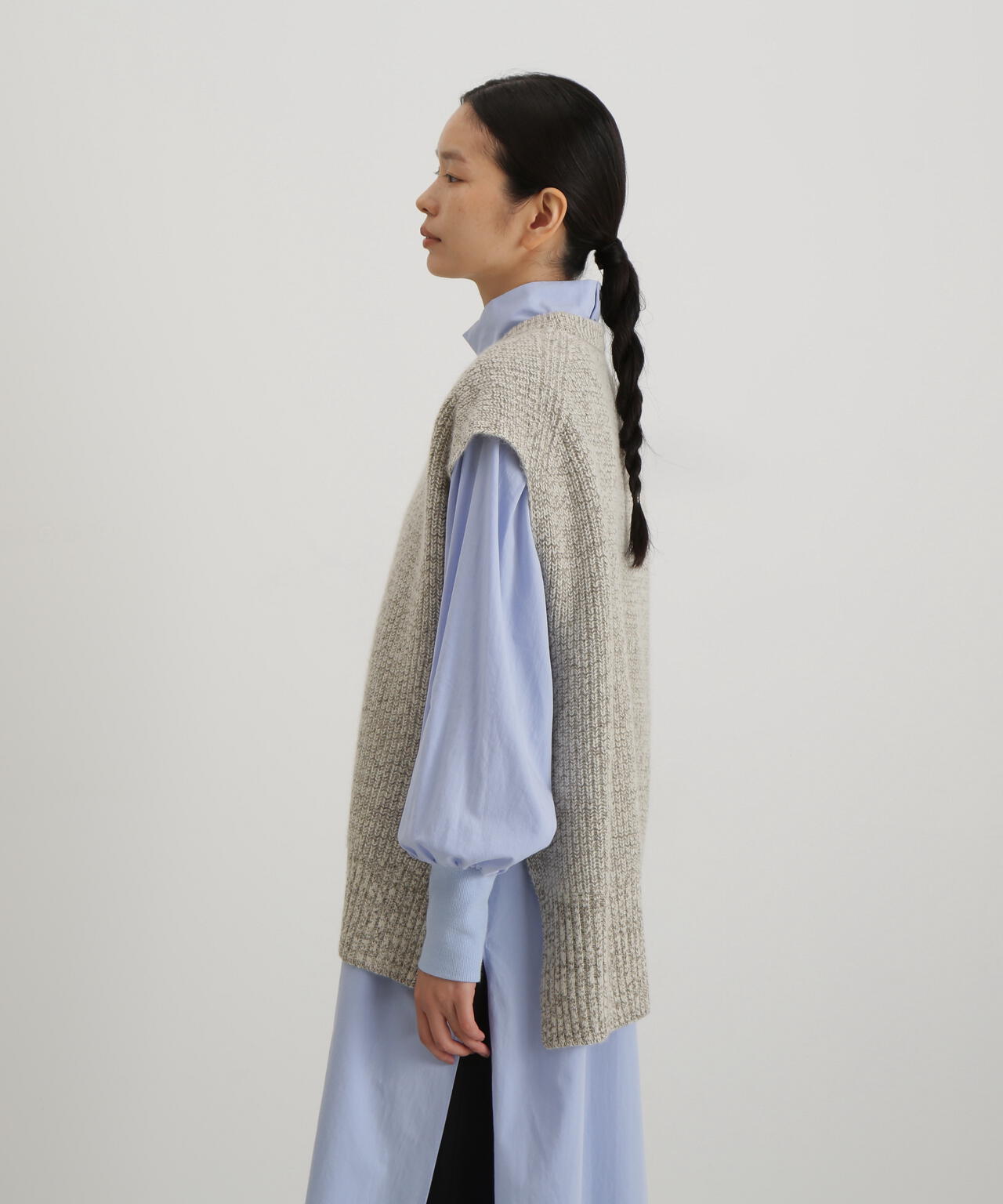 ウールFOXシルクニットスリーブレストップス