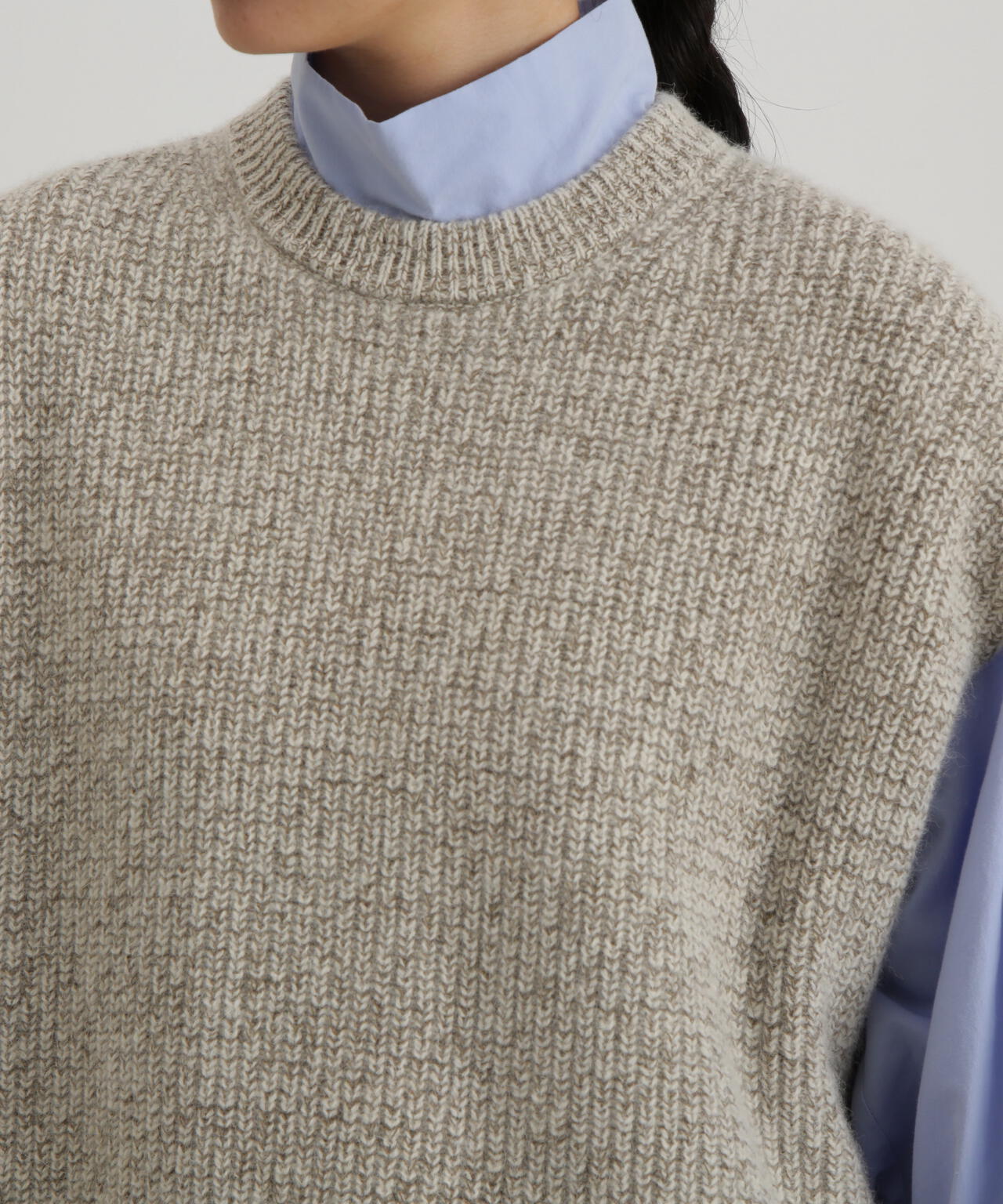 ウールFOXシルクニットスリーブレストップス