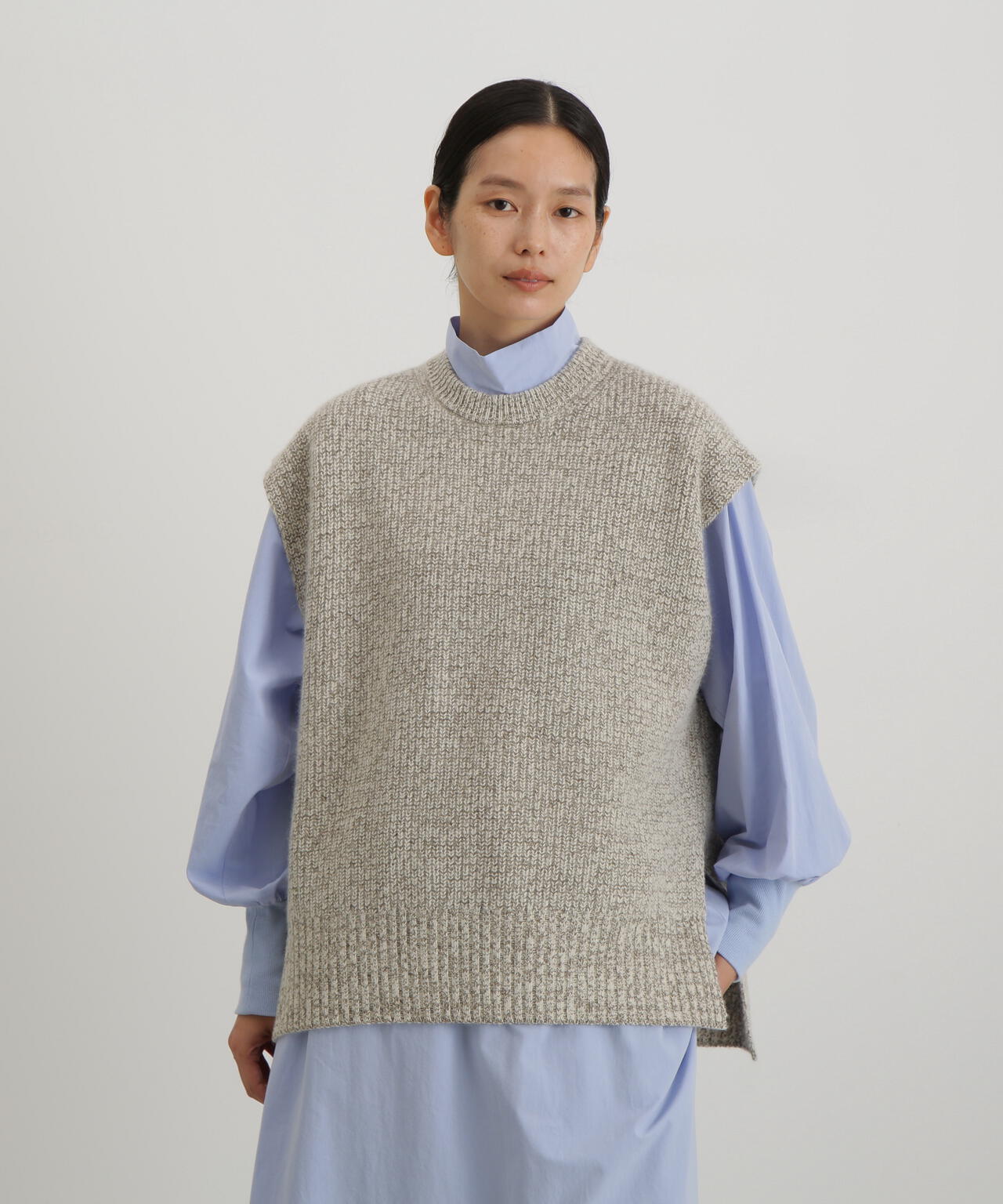 ウールFOXシルクニットスリーブレストップス