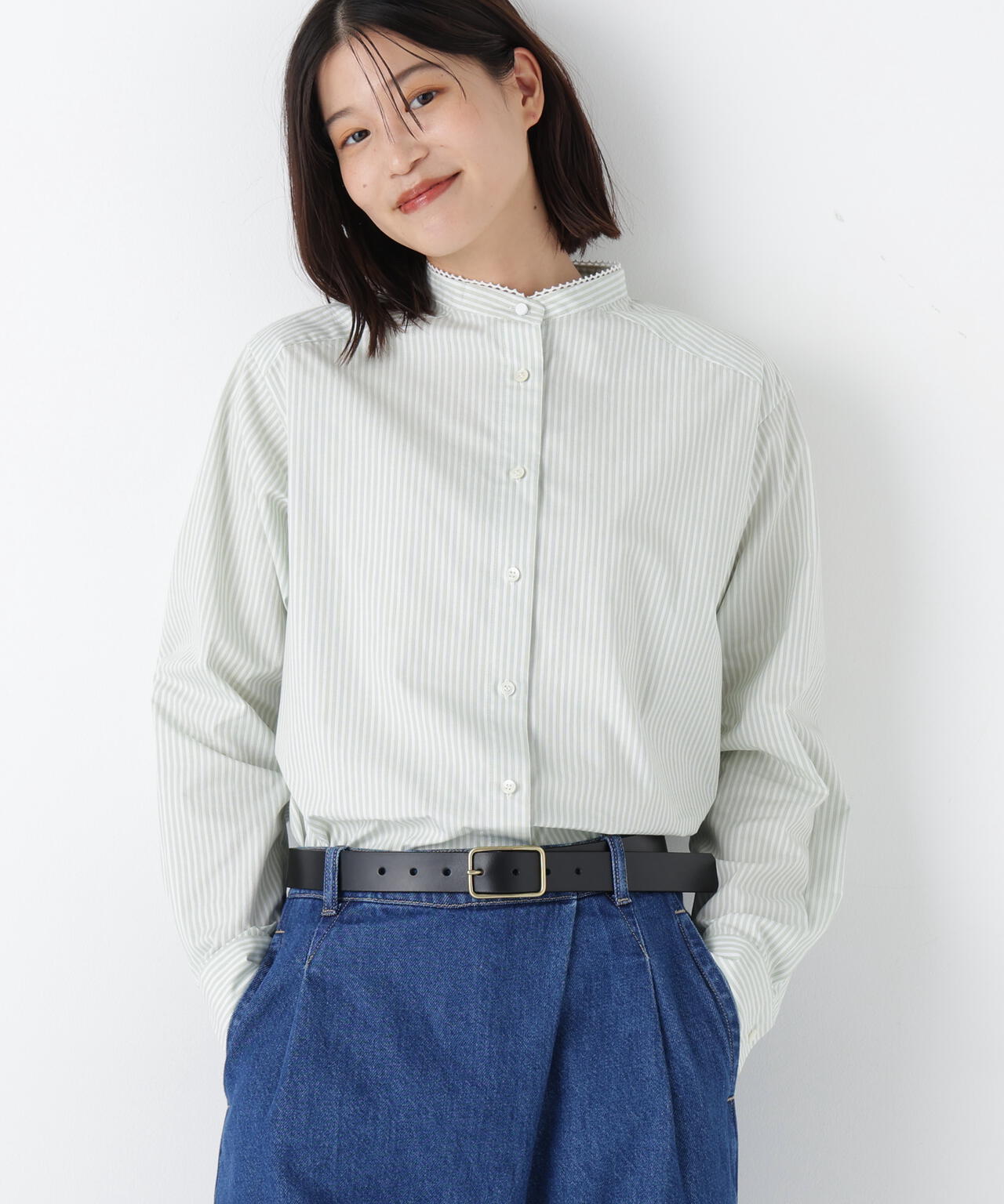 ドビーストライプレースカラーブラウス