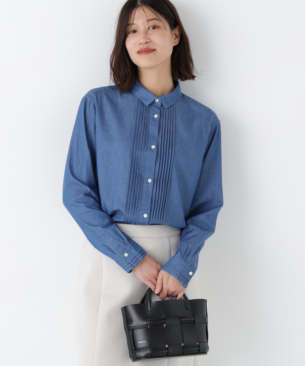 ライトオンスデニムピンタックブラウス