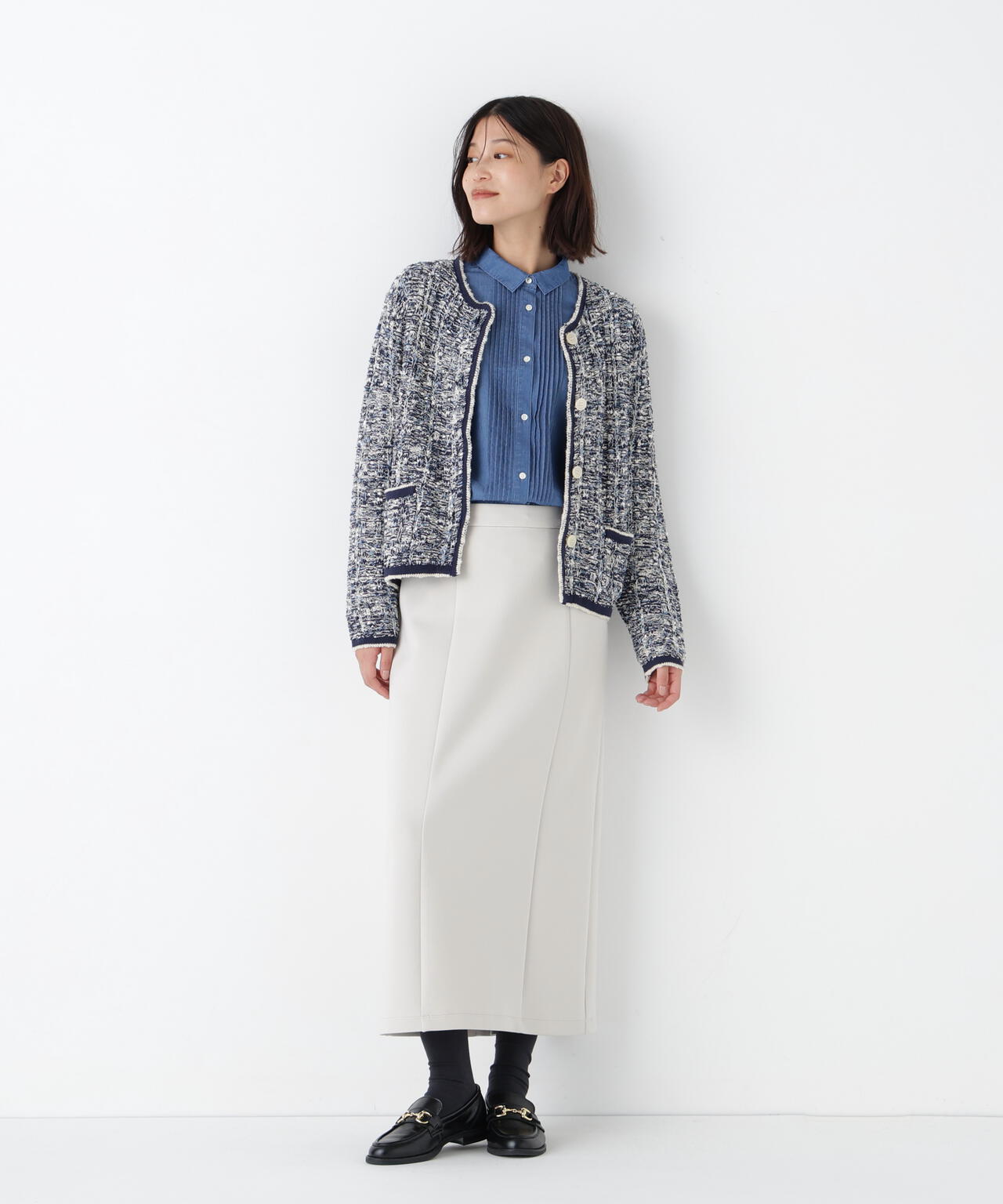 ライトオンスデニムピンタックブラウス