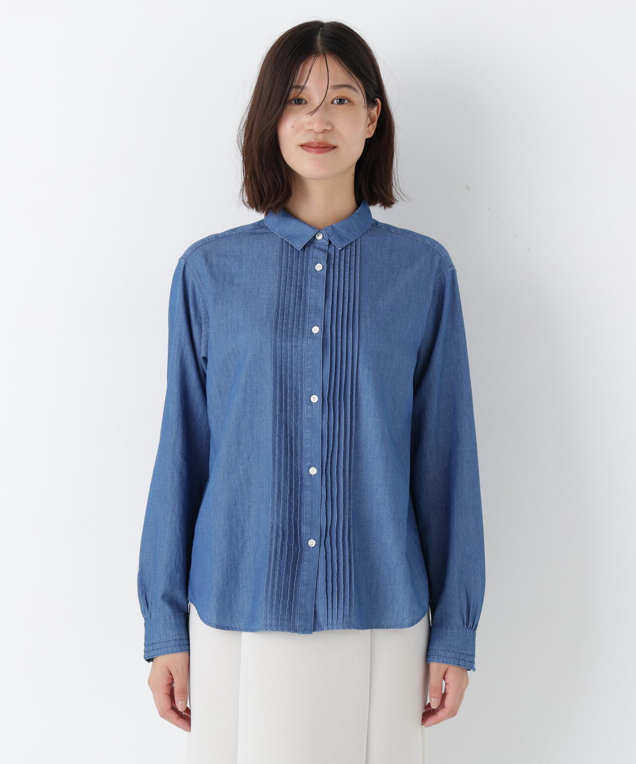 ライトオンスデニムピンタックブラウス
