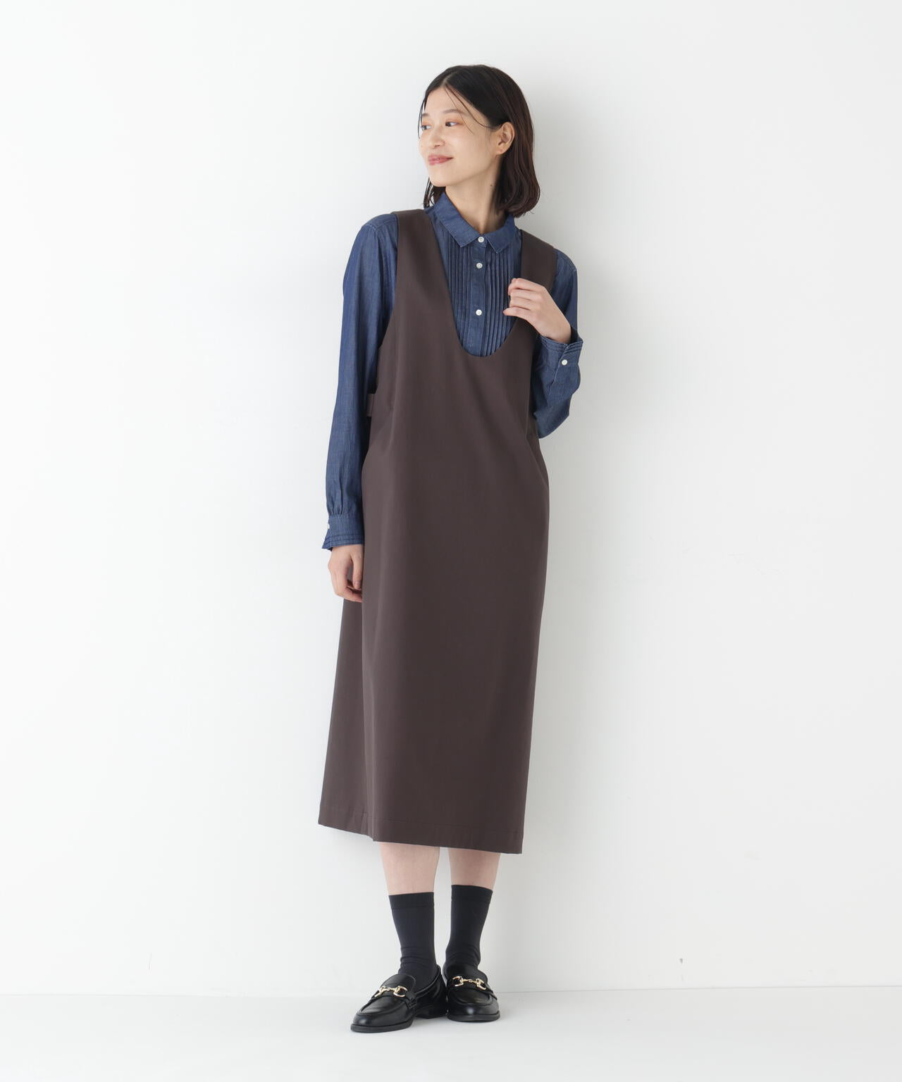 ライトオンスデニムピンタックブラウス