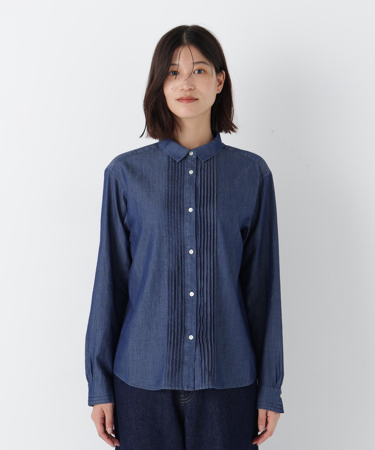 ライトオンスデニムピンタックブラウス